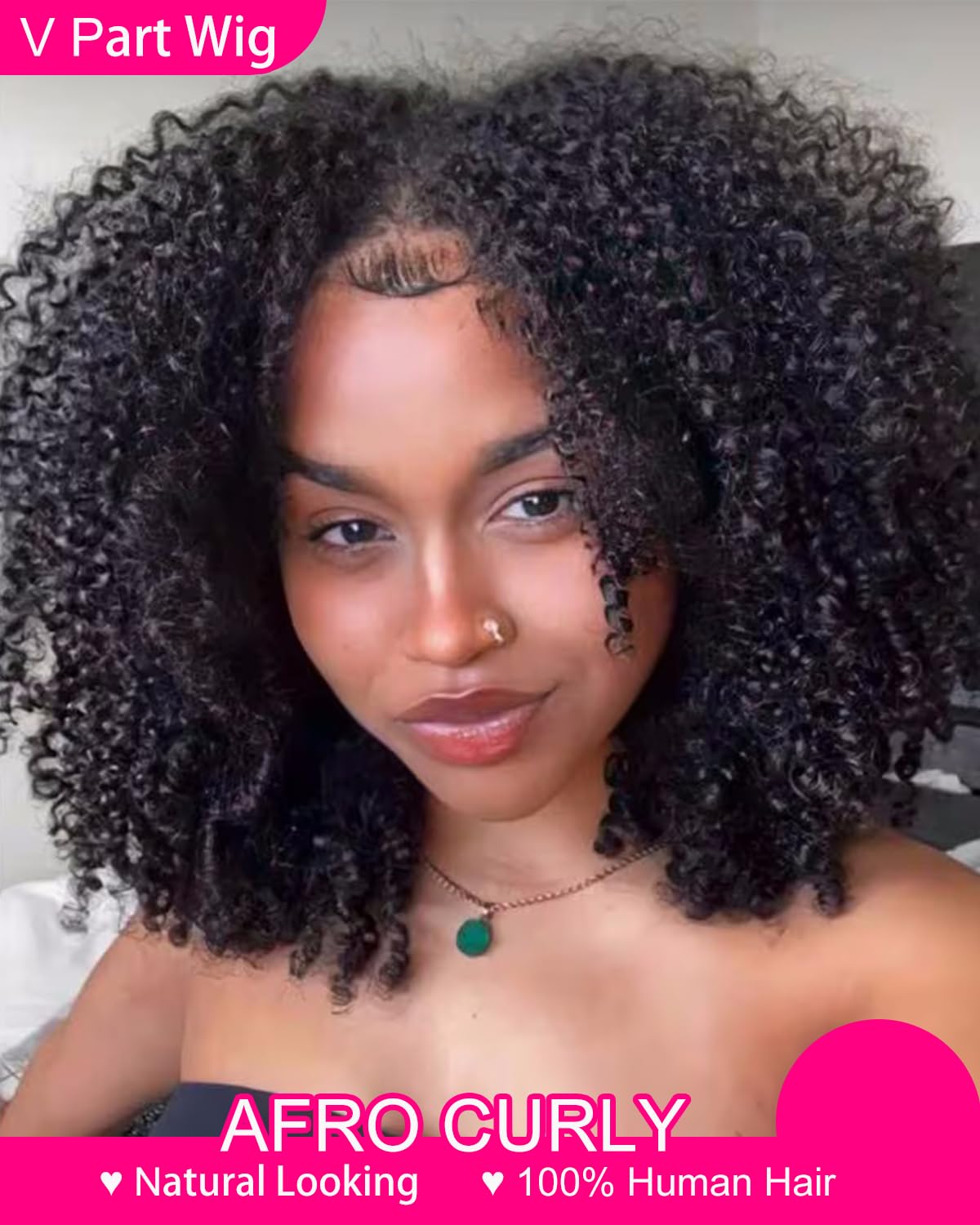 Vshow Glueless Wigs V Part Wig Human Hair Afro Curly Wig No Leave Out Thin Part Human Hair Wig Beginner Friendly 180% Density Upgrade U part Kinky Curly Wigs 20Inch
