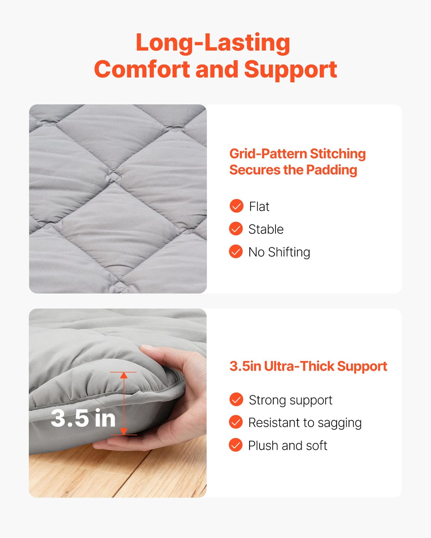 VEVOR Japanese Floor Mattress Twin, 3.5" Thick Futon Mattress, 100% High Density Comfortable Foam, Foldable Tatami Mat with Storage Bag, Sleeping Pad for Camping Dormitory Yoga, Gray