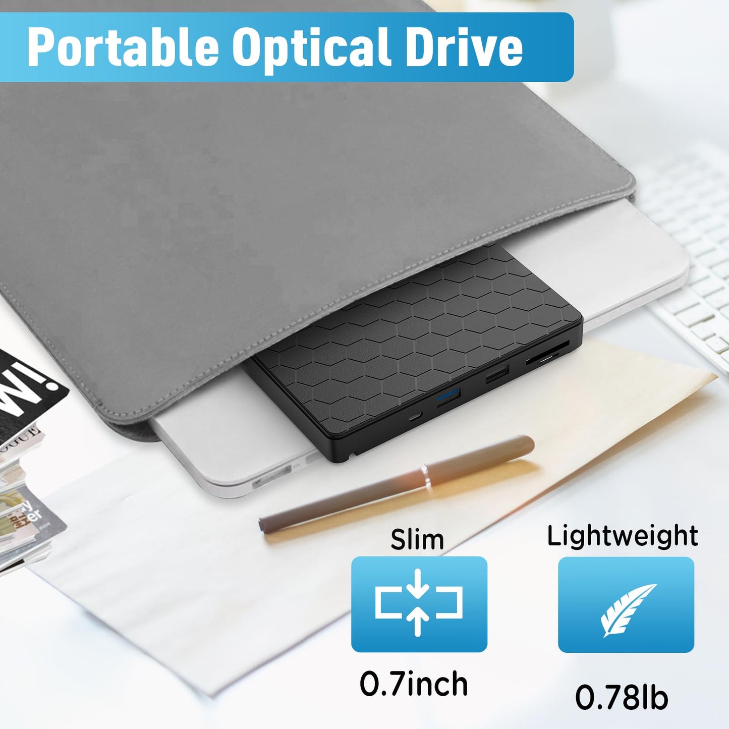Aumdie External CD/DVD Drive for Laptop, USB 3.0 CD Burner with 2 USB Ports and 2 TF/SD Card Slots, DVD Player for Laptop, Mac, PC, Windows 11/10/8.1/7
