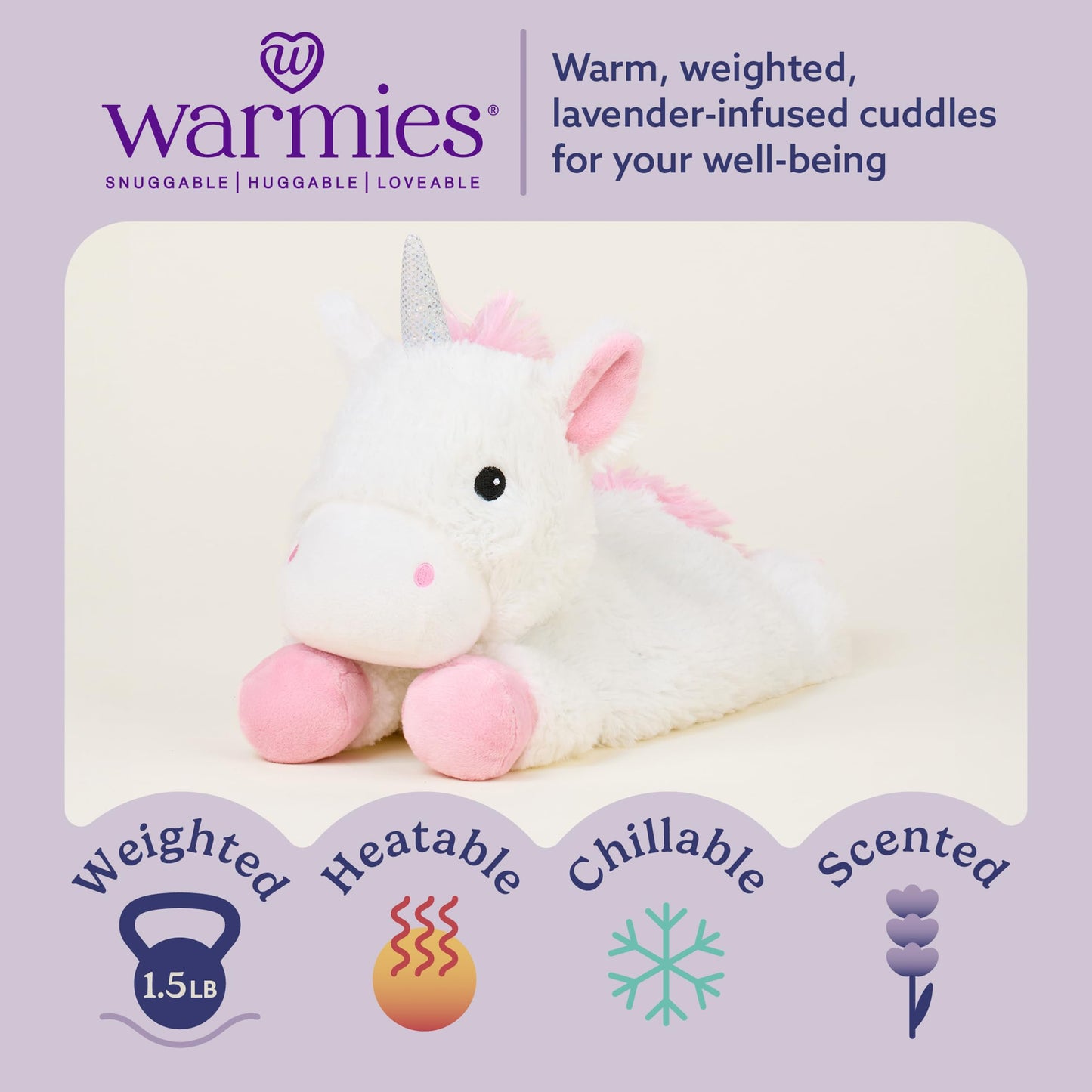 Warmies Microwave Safe & Weighted Plush Unicorn - Heated Plush for Warmth and Comfort - Cute Soft Plush for Adults and Kids (Boys, Girls, Babies, Toddlers)