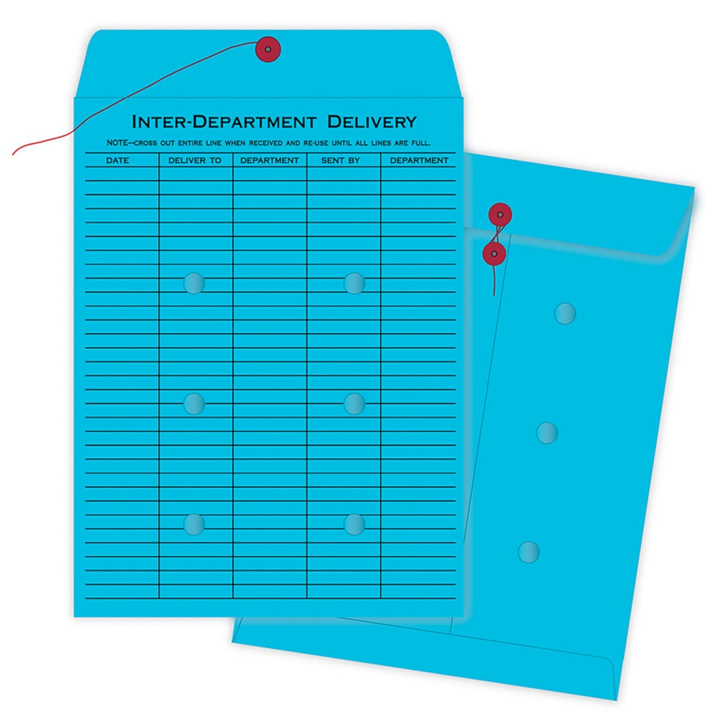 Quality Park Interdepartment String & Button Closure Envelopes, 10" x 13", 1-Sided Narrow Rule, Blue, Box of 100 (QUA63577)