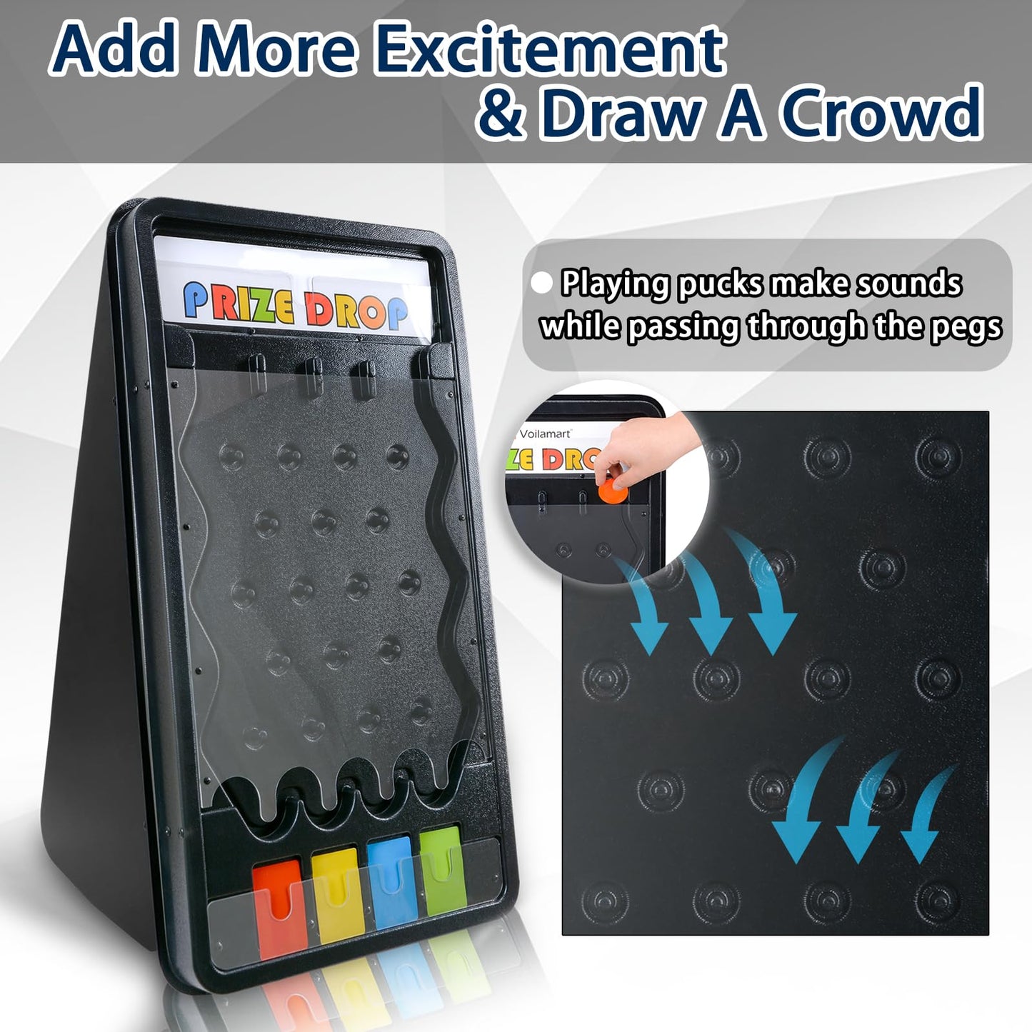 Hooomyai Mini Tabletop Prize Drop Board Game 25"x14" Plinko Board Foldable Stand with Customizable 8 Playing Pucks for Carnival Tradeshow Party