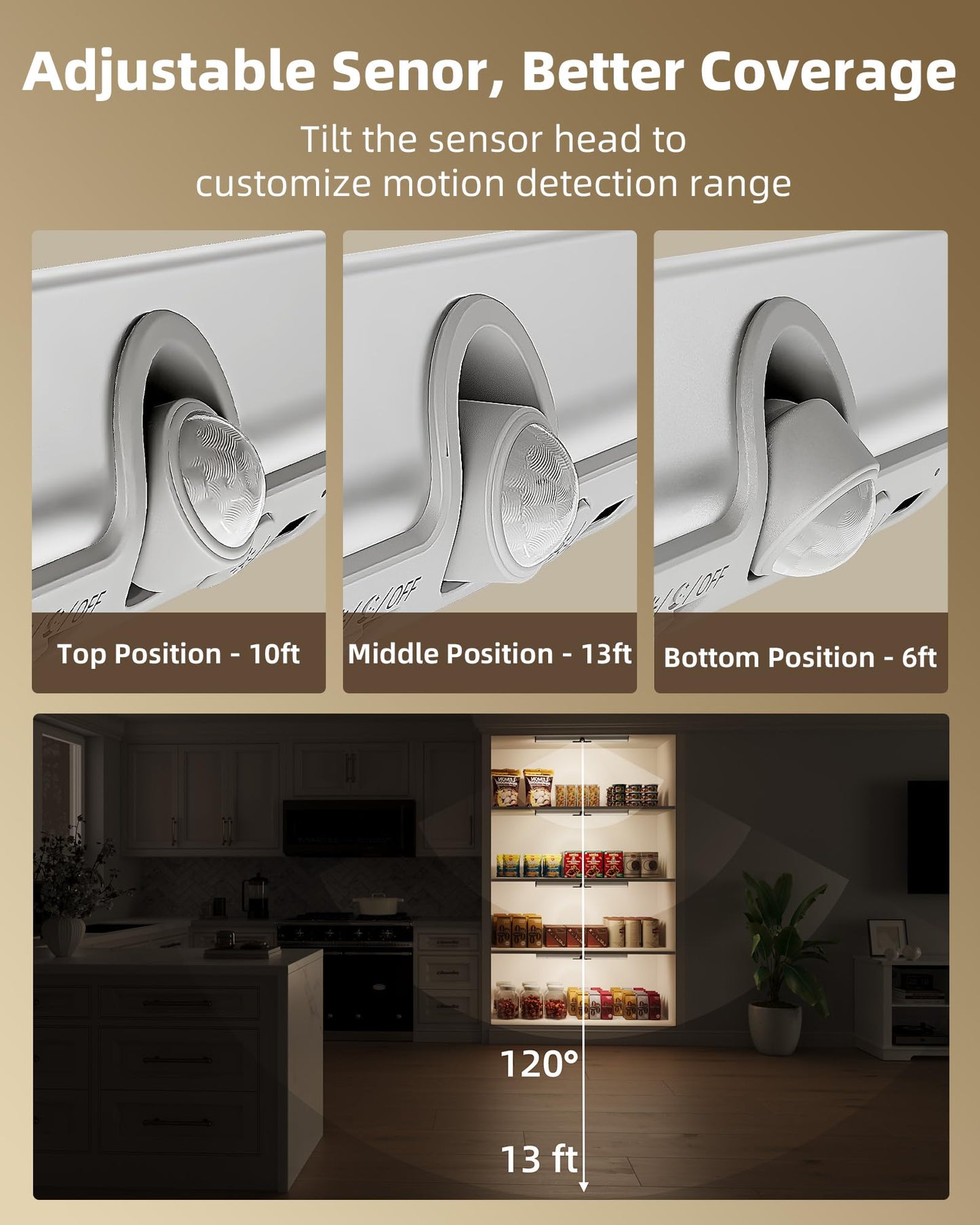 EZVALO 17-Inch Motion Sensor Closet Lights, 3600mAh Rechargeable Battery LED Cabinet Lights, 150 Lumens No-Glare Curved, 3 Color Temps & Dimmable Pantry Lights for Wardrobe, Shelves - 2 Pack
