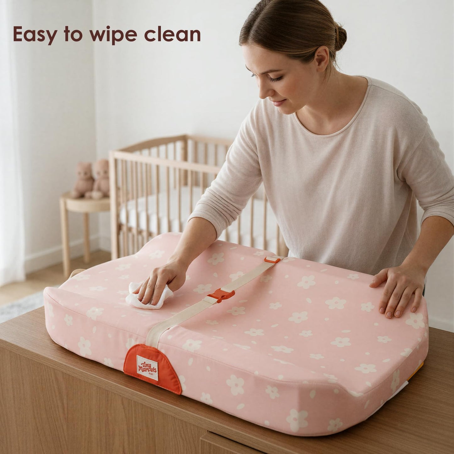 Tiny Marvels Baby Changing Pad with Cover, Waterproof Diaper Changing Pad with Non-Slip Base, Soft Contoured Changing Pad for Dresser, Nursery & Travel
