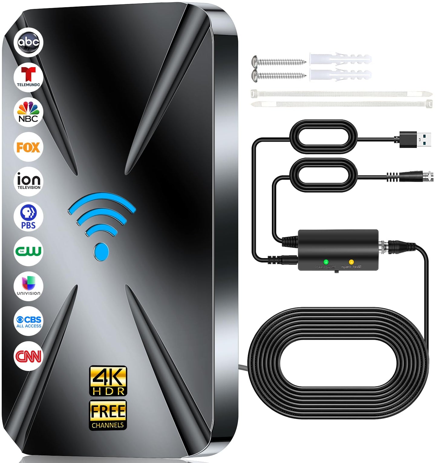2025 Upgraded TV Antenna Indoor, Strong Signal Digital Antenna for Smart TV Indoor, HDTV Antenna for Local Channels with Amplifier, Outdoor Antenna Support 8K 4K 1080p All TVs -38FT Coax Cable