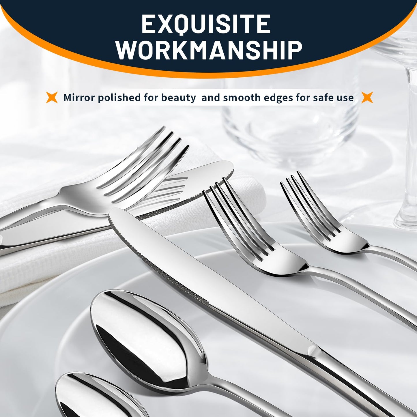 Silverware Set, 40 Piece Stainless Steel Cutlery Sets for 8, Heavy Duty Flatware, Mirror Polished Forks Spoons and Knives Set, Reusable Utensils for Home Kitchen, Dishwasher Safe