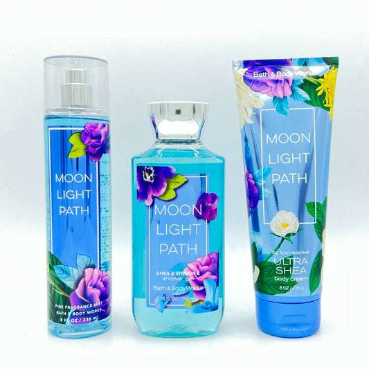 Bath & Body Works Moonlight Path Body Set - Shower Gel 10 Fl Oz, Fine Fragrance Mist 8 Fl Oz & Body Cream 8 Fl Oz