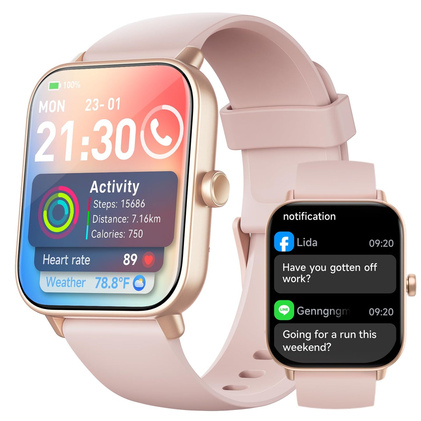 Smart Watches for Women,1.85" HD Display Compatible iPhone/Android (Answer/Make Calls),110+ Sport Modes Fitness Tracker with Heart Rate/Sleep/Sp02 Monitor,200+watch Face IP68 Waterproof (Pink, 1.85)