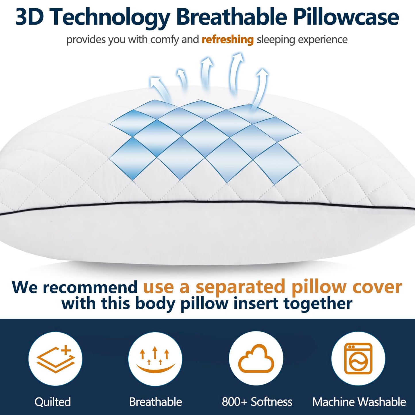 1 MIDDLE ONE Body Pillow, Memory Foam Body Pillows for Adults Sleeping, Long Pillow for Bed, Big Large Firm Full Body Pillow for Side Sleeper, 20x60 Inch (White)