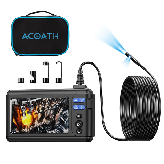 Acoath Borescope Endoscope Camera with Light, Dual-Lens 1080P HD Industrial Inspection Camera with 8 LED Lights, 16.5Ft Semi-Rigid Snake Cable, 5" IPS Screen, 32GB Card, IP67 Waterproof Sewer Tools