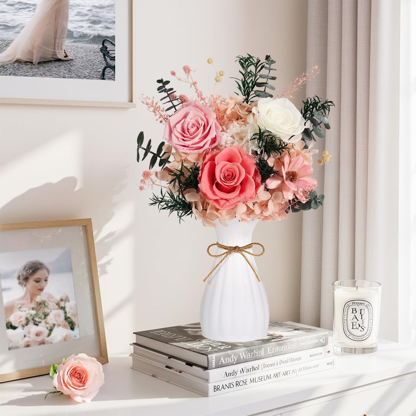 Flowers for Delivery Prime Preserved Flowers Bouquet with Vase That Last 3-5 Years Real Forever Flowers Pink Rose Bouquet for Mom Mother Women Wife Friends Birthday Mothers Day Gifts