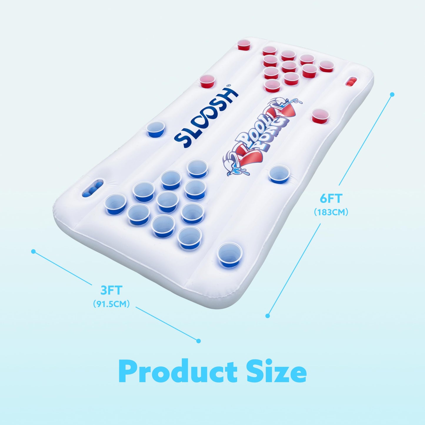 SLOOSH Inflatable Pool Pong Table Lounge, Pool Games for Adults 6x3 FT Pool Floats, Pool Pong Party Floating Raft Toys with10 Pong Balls for Pool Party