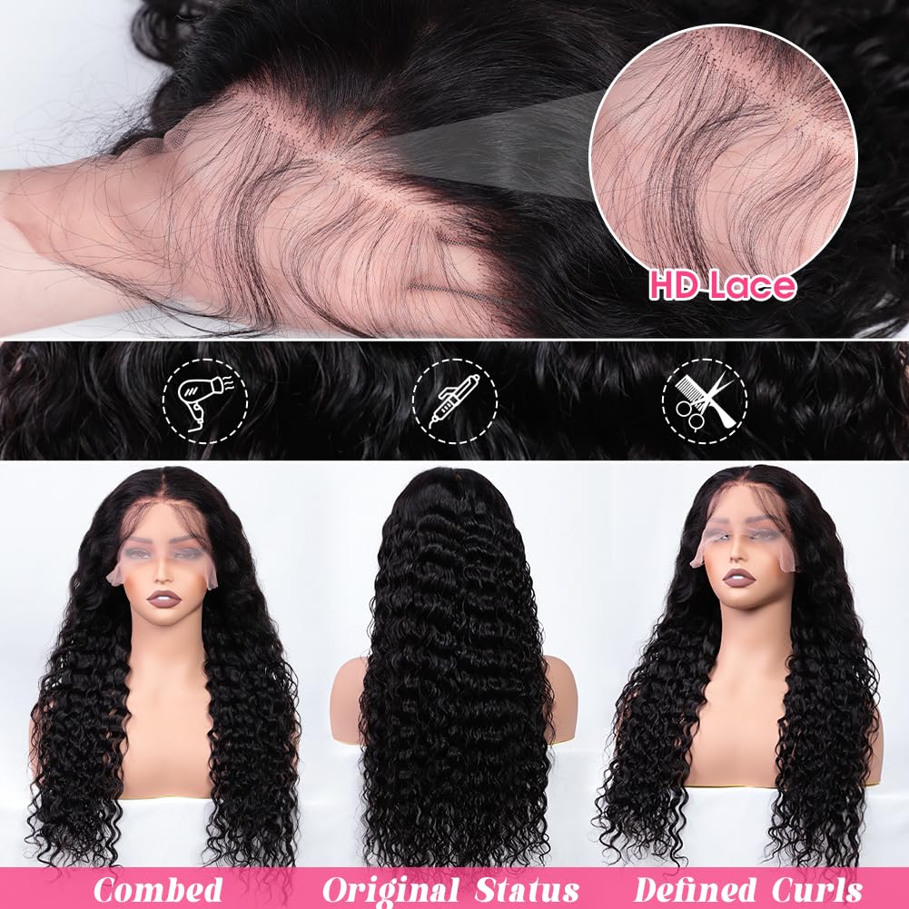 Newshion 13x6 Water Wave Lace Front Wigs Human Hair Pre Plucked Bleached Knots 180 Density Wet And Wavy Glueless Wigs Human Hair 18 Inch Hd Lace Frontal wig with baby hair