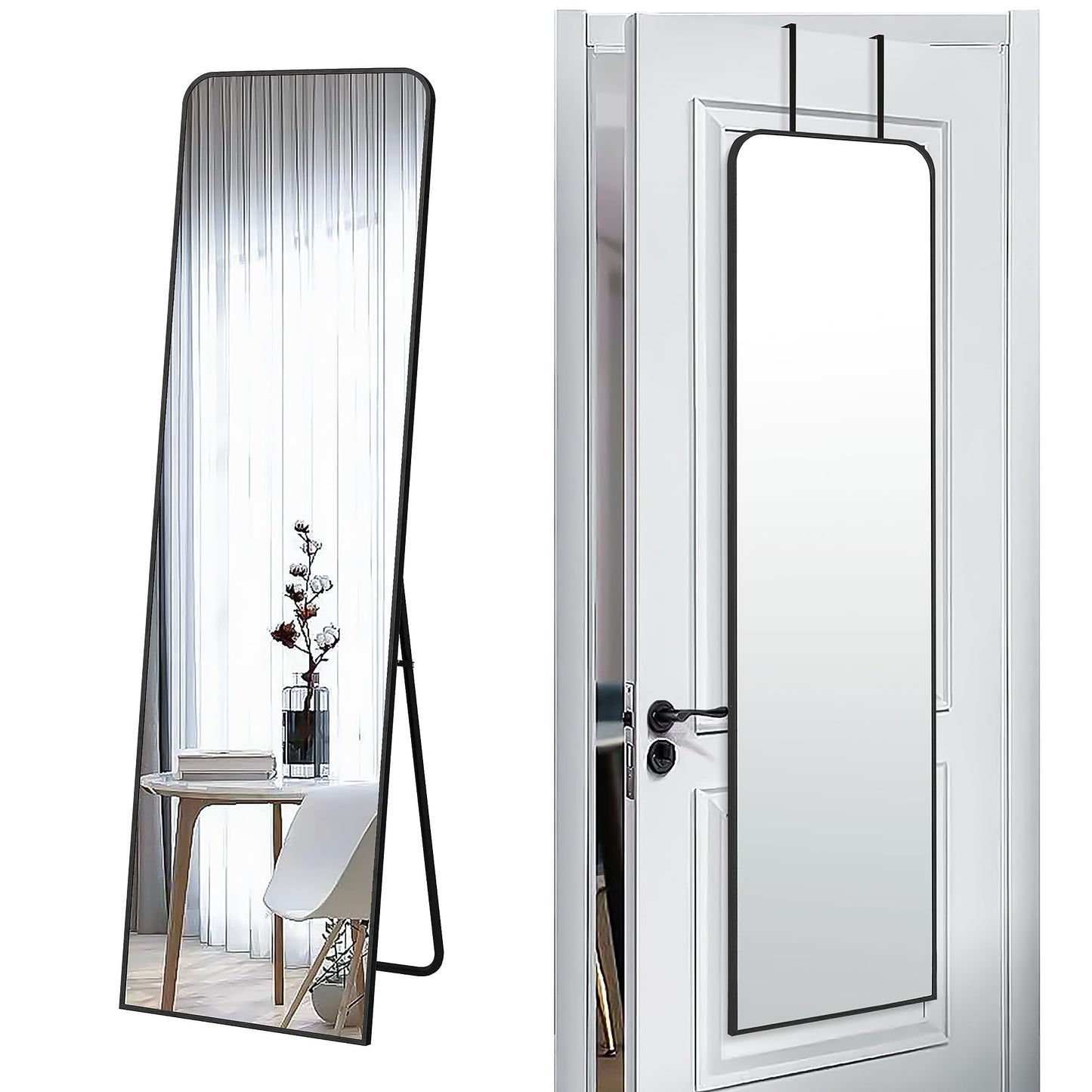 SCWF-GZ Rectangle 57x16 Mirror Full Length Wall Mounted Hanging or Against Wall Metal Frame Dressing Make-up Mirrors for Entryway Bedroom Bathroom Living Room 57 16 inch Black