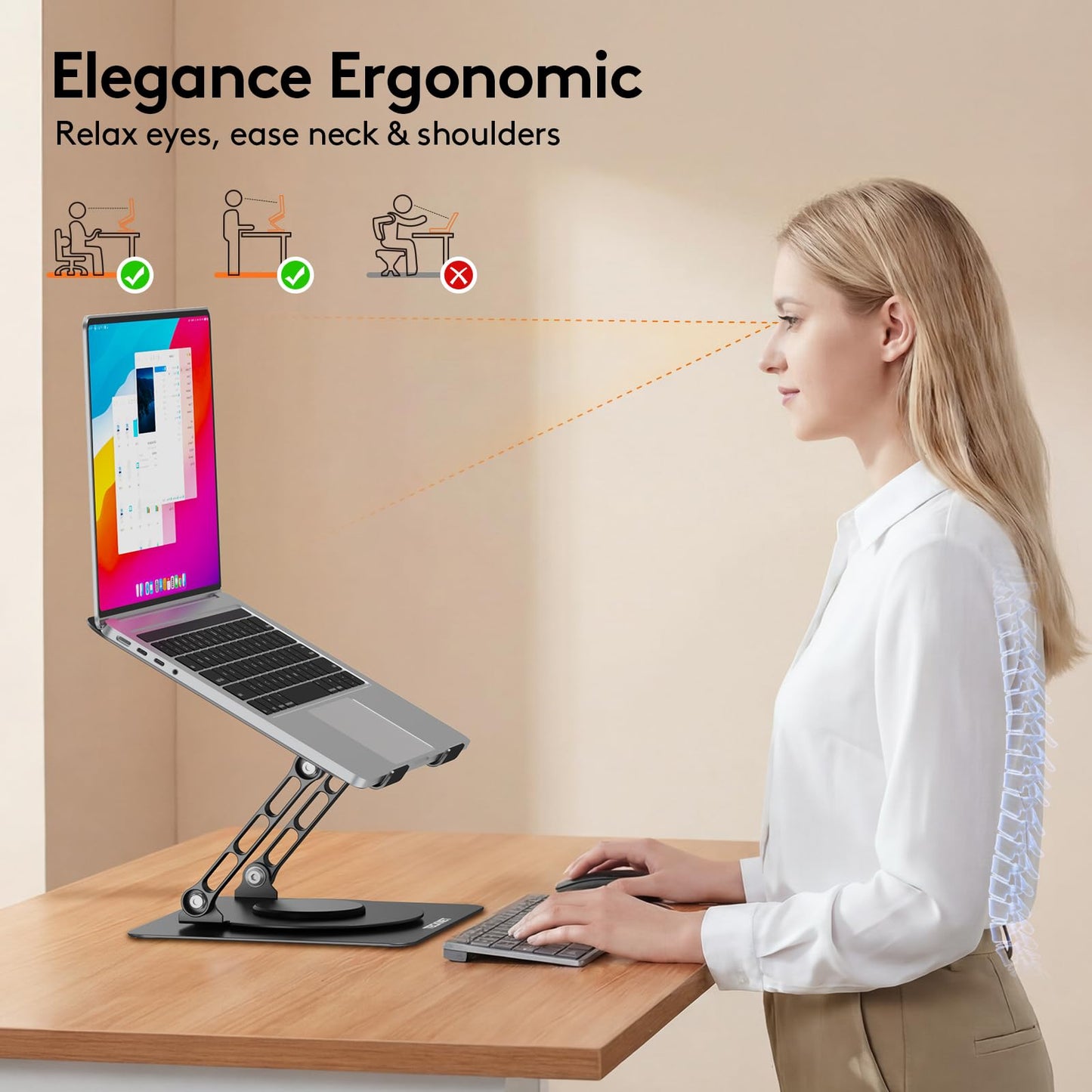 TECKNET Laptop Stand for Desk - 360° Rotating Base, Ergonomic Foldable Computer Stand for Laptop Riser, Height Adjustable, Compatible with MacBook Pro, Dell XPS, HP, and All Laptops 10-17" (Black)