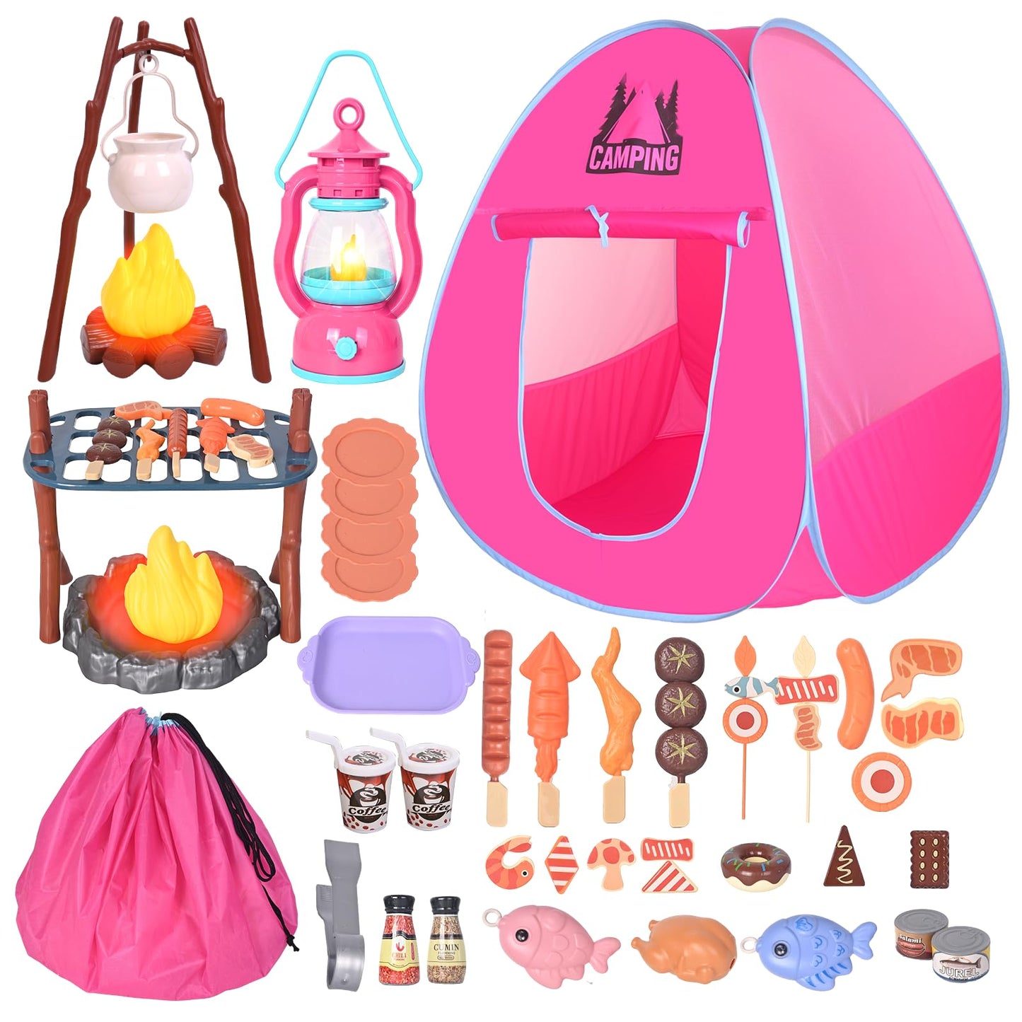 Kids Camping Set with Play Tent,Campfire,Lantern,Indoor Outdoor Camping Set with Pop up Play Tent,Camping Toys Play Set for Kids 3 4 5 Year Old,Toddler Toys