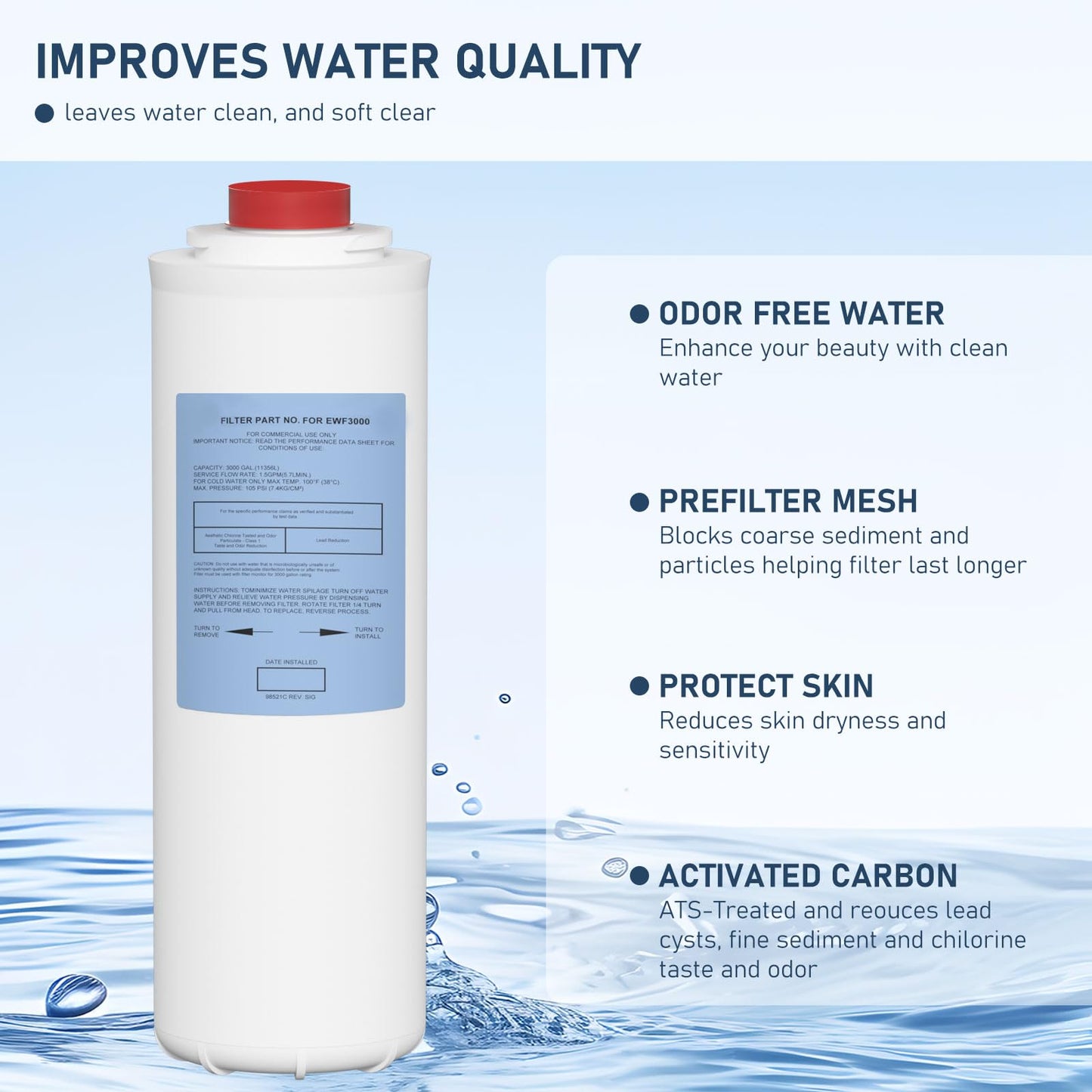 51300C Water Replacement Filter Compatible with Elkay 51300C EWF3000, and Ezh20 Bottle Filling Station, 3000 Gallon Water Filter Replacement for ERF750, 51299C, 55898C (No Chip)