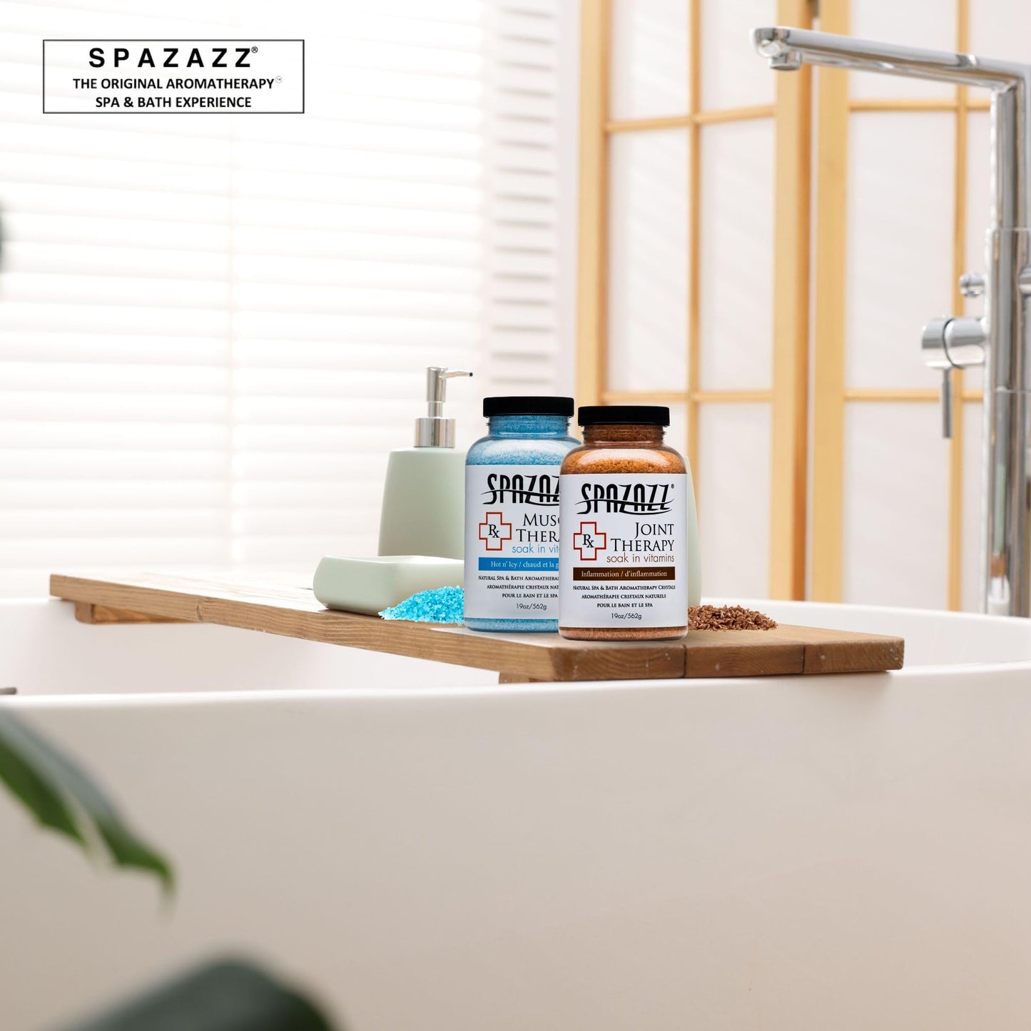 Spazazz Aromatherapy Spa and Bath Salts Crystals RX Therapy Collection 2 Pack Bundle- One 19 Oz Jar Each Spazazz Muscle Therapy and Joint Therapy- Dead Sea Bath Salt Crystals