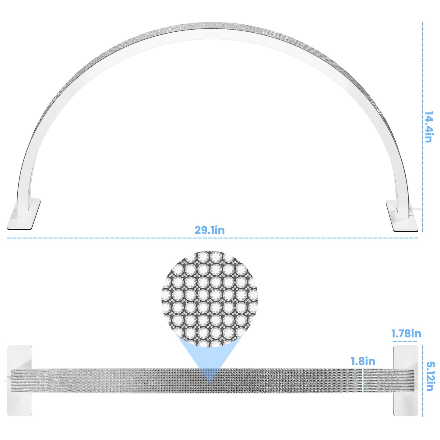 gelpal Large Half Moon Light for Nail Desk, 30" 48W Professionals Led Light, Desk Lamp for Lash Eyelash Extension,Makeup Desk lamp,Color Temperature 2700K-6000K, Salon&Home(Crystal Diamond)