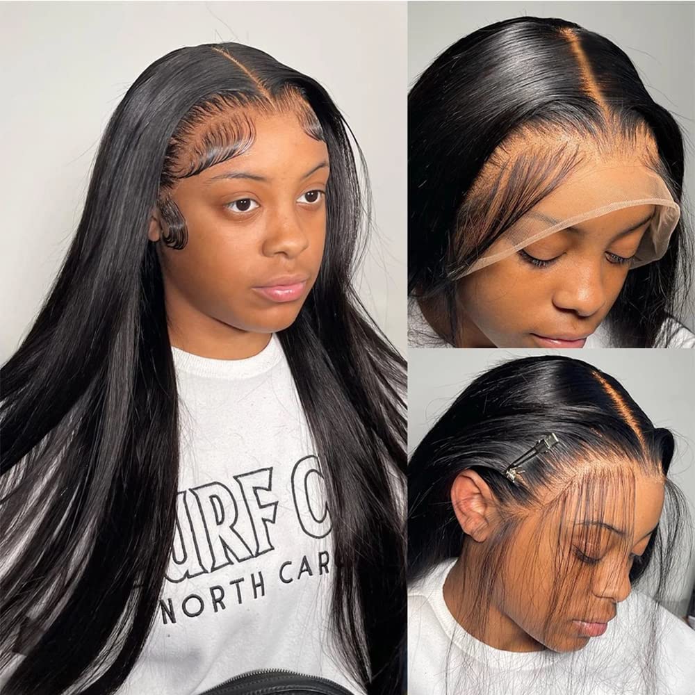 mengkai 26 Inch Lace Front Wigs Human Hair Pre Plucked Glueless Lace Front Human Hair Wigs Bleached Knots with Baby Hair 13x4 Frontal Wigs Human Hair HD Lace Straight Lace Front Wigs Human Hair