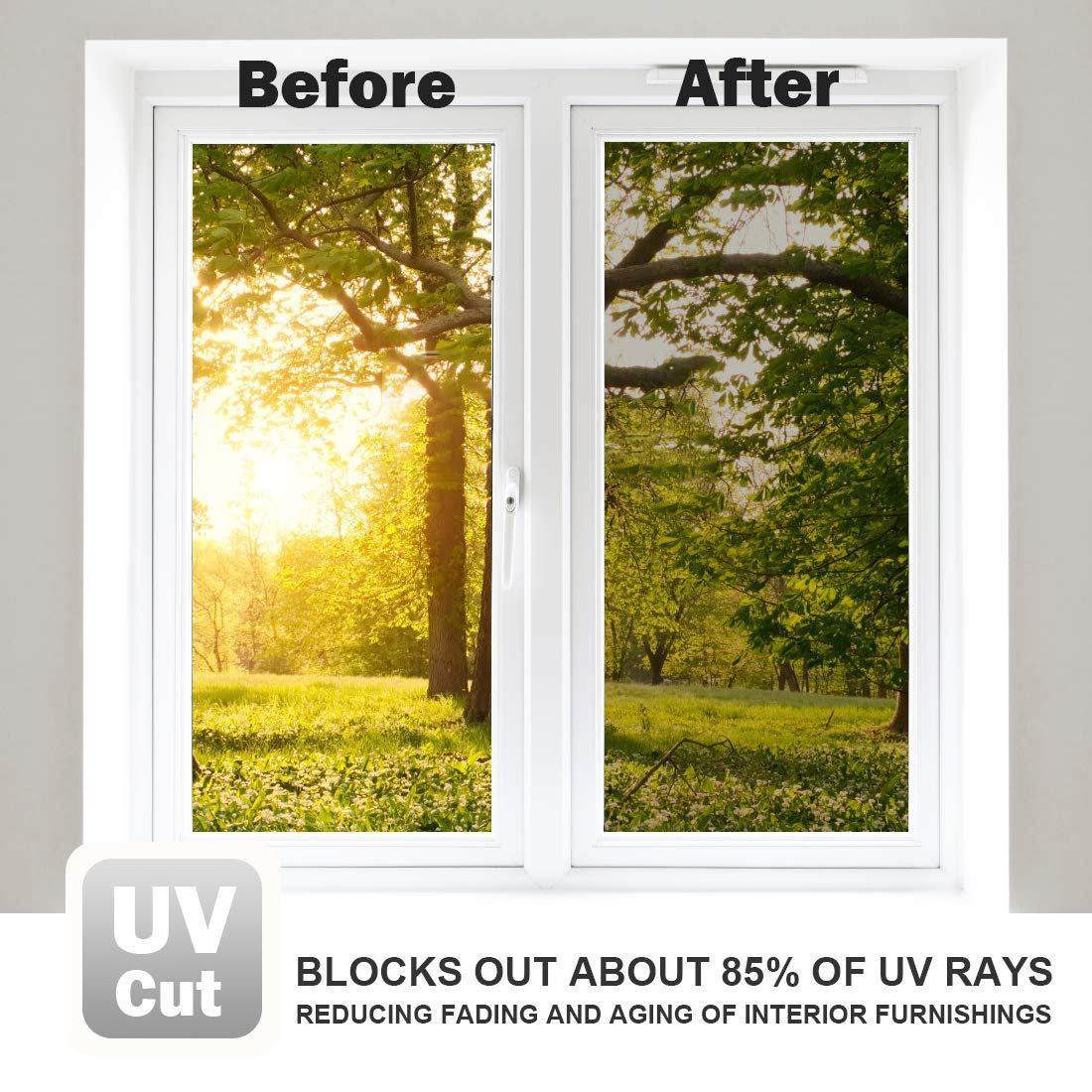 WPCTEV Window Film One Way Mirror Film Privacy Static Non-Adhesive Decorative Heat Control Anti UV Window Tint for Home and Office Silver 6 Mil 35.4 Inch x 16.4 Feet