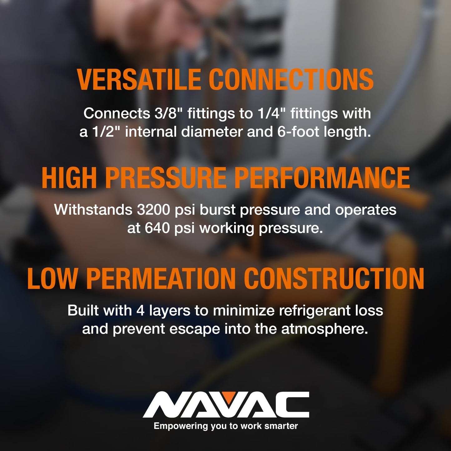 NAVAC NHB1 High-Flow Refrigerant Hose - 3/8" to 1/4" Fittings | 6 Feet Length - 1/2" Internal Diameter - Faster HVAC Evacuation and Recovery - 20 Microns Vacuum
