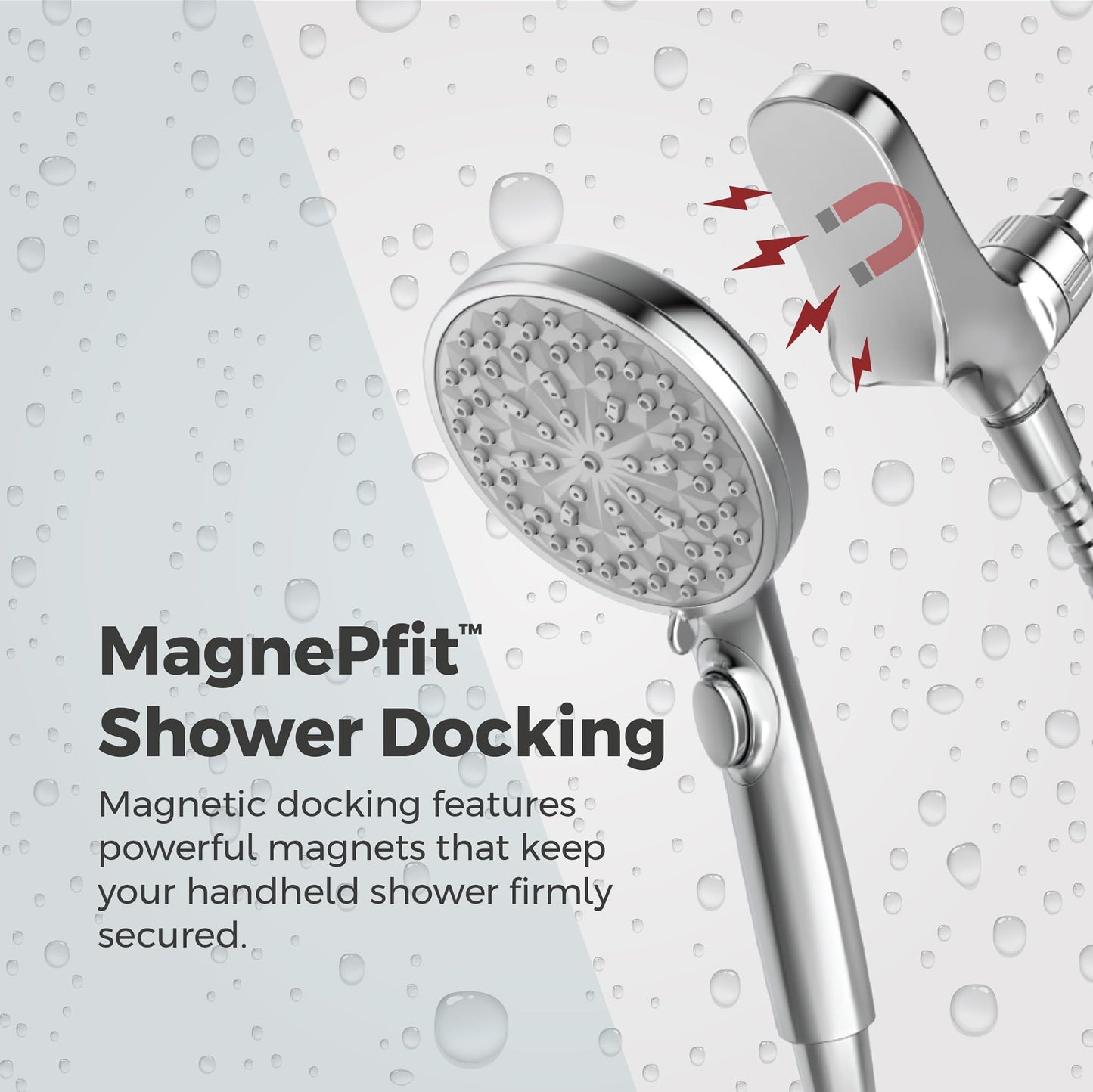 Pfister HydroFuse Handheld Shower Head with Magnetic Docking 6-Function High Pressure 2.5 GPM Polished Chrome Finish Hose Included for Bathroom Shower 016HFM01CC