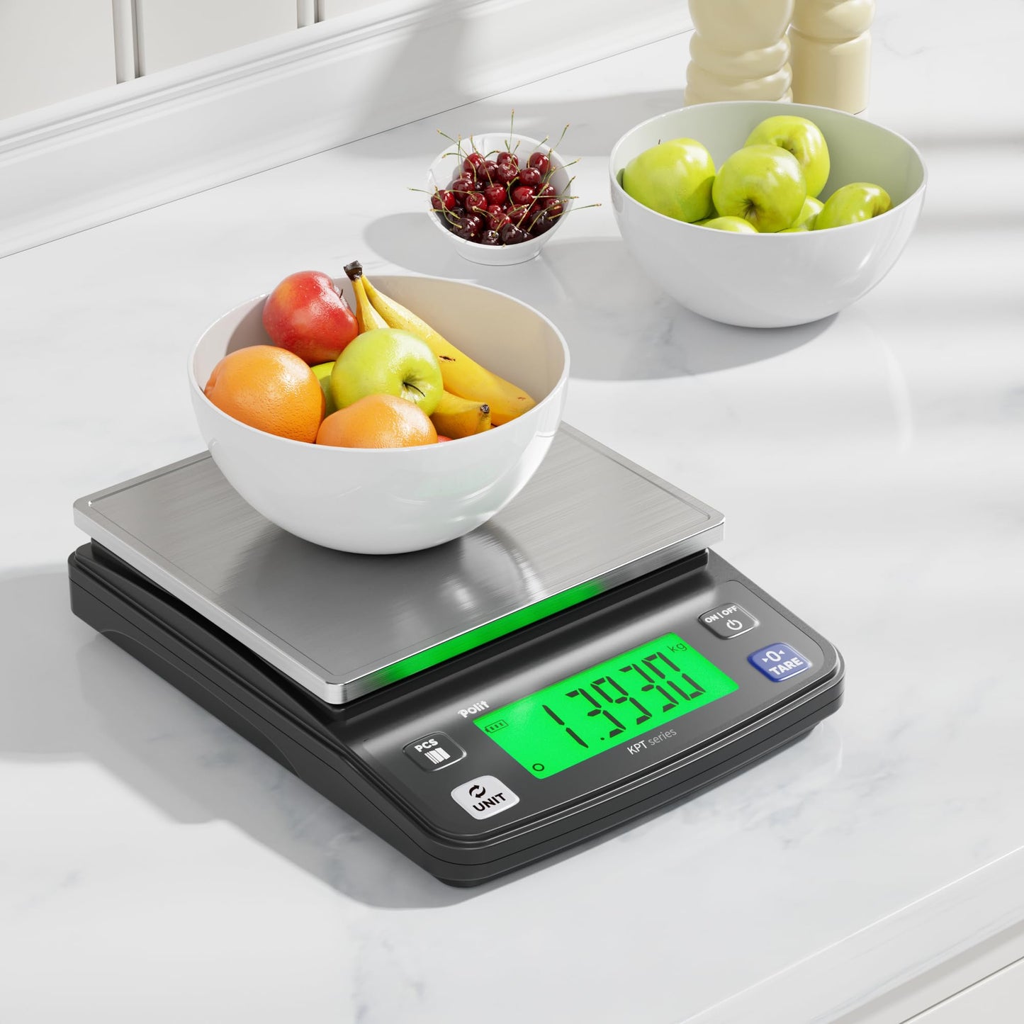 Polit Food Kitchen Scale KPT, 13lb/6Kg Digital Kitchen Scale Weight Grams Ounces 0.5g/0.01oz Accuracy, Premium Stainless Steel with LED Display, 4 Units for Baking and Cooking (Power Adaptor Included)