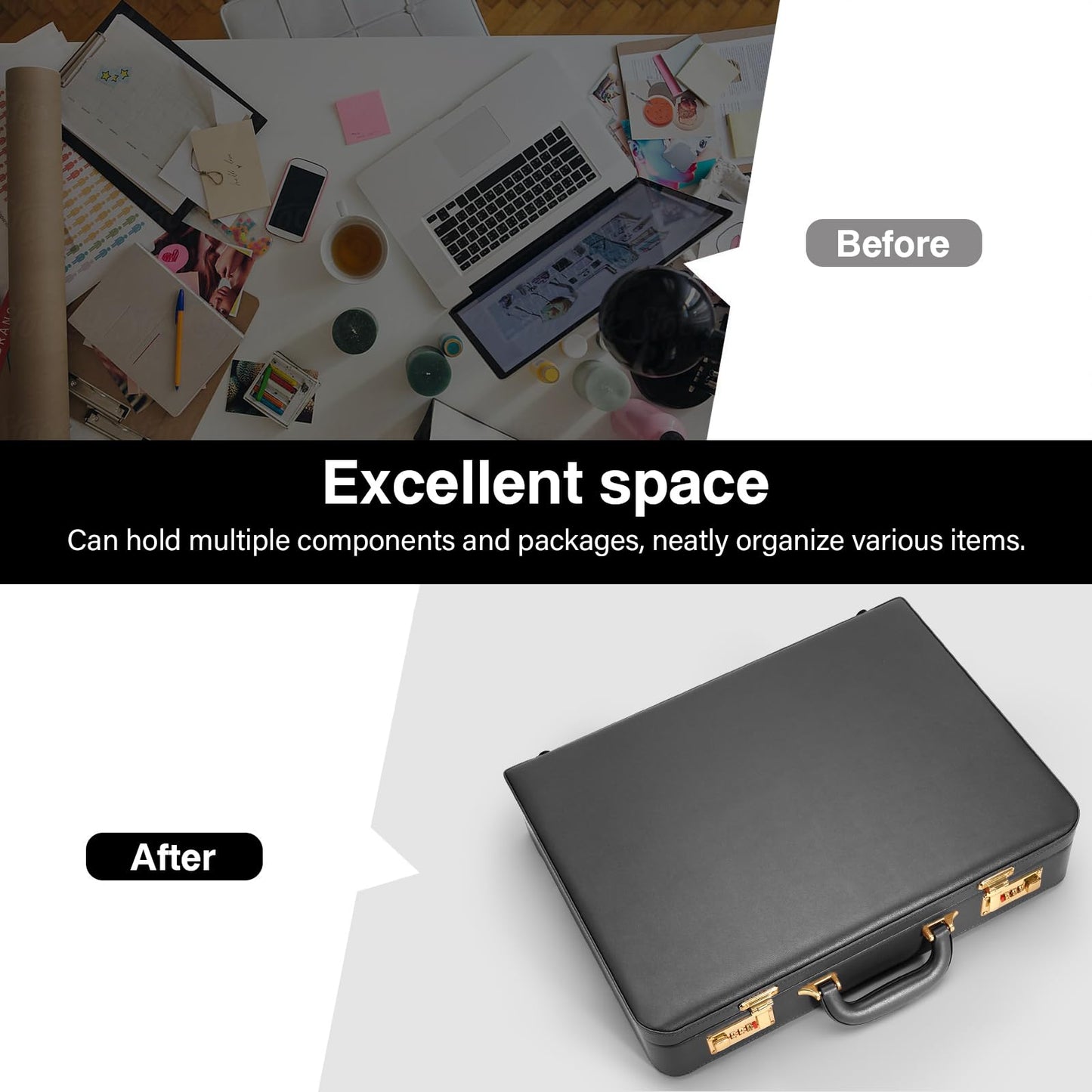 BAGAKE Briefcases - 18.1 x 3.47 x 16.14 Inch Attache Briefcase with Dual Combination Lock, PU Leather Locking Briefcase for Personal Items, Documents, Laptop, Phone, Passport, Valuables - Large/Black
