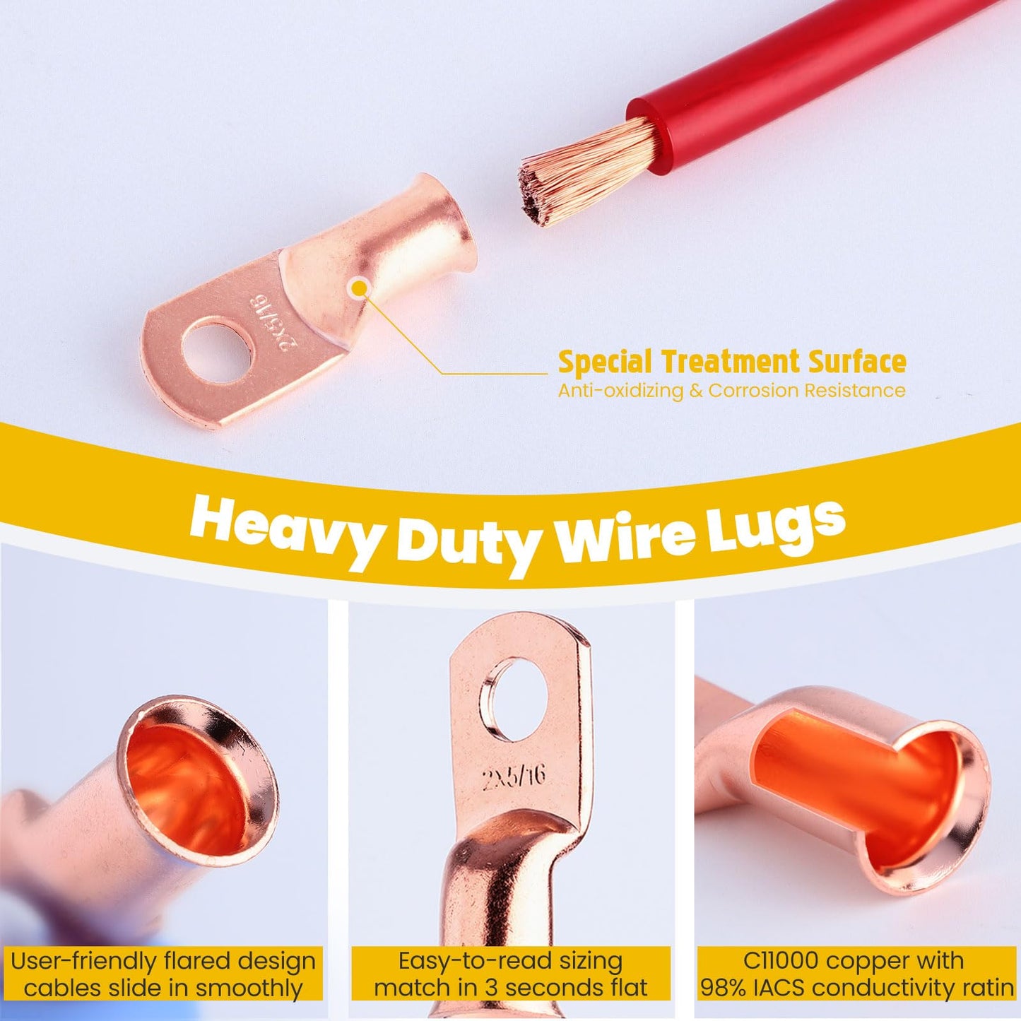 TKDMR 264 PCS Battery Cable Ends Kit,132 PCS AWG 8 6 4 2 1/0 2/0 Heavy Duty Copper Wire Lugs Ring Terminals,Battery Cable Lugs Eyelets Terminal Connectors with 132 PCS 3:1 Heat Shrink Tubing