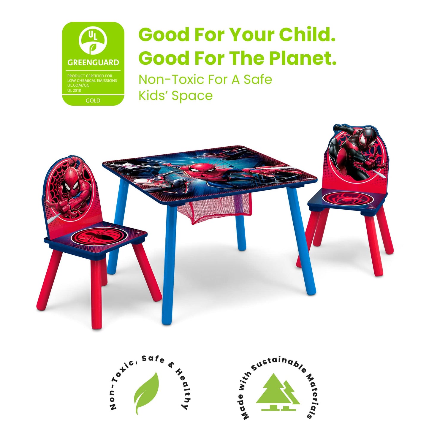Delta Children Marvel Spider Man Kids Table Set with Storage (2 Chairs Included) Greenguard Gold Certified, Onesize, Blue/Red