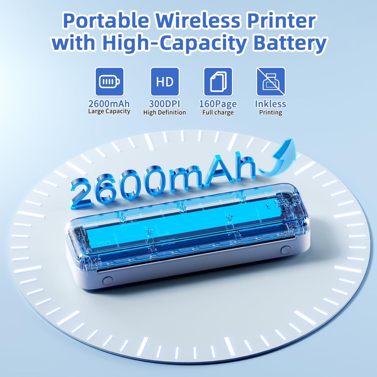 Phomemo Portable Printer, Wireless Bluetooth Thermal Printers, Support 8.5" x 11" and A4 Szie Thermal Paper, Compatible with iOS, Android & PC, Mobile Printer for Travel, Office, School, White