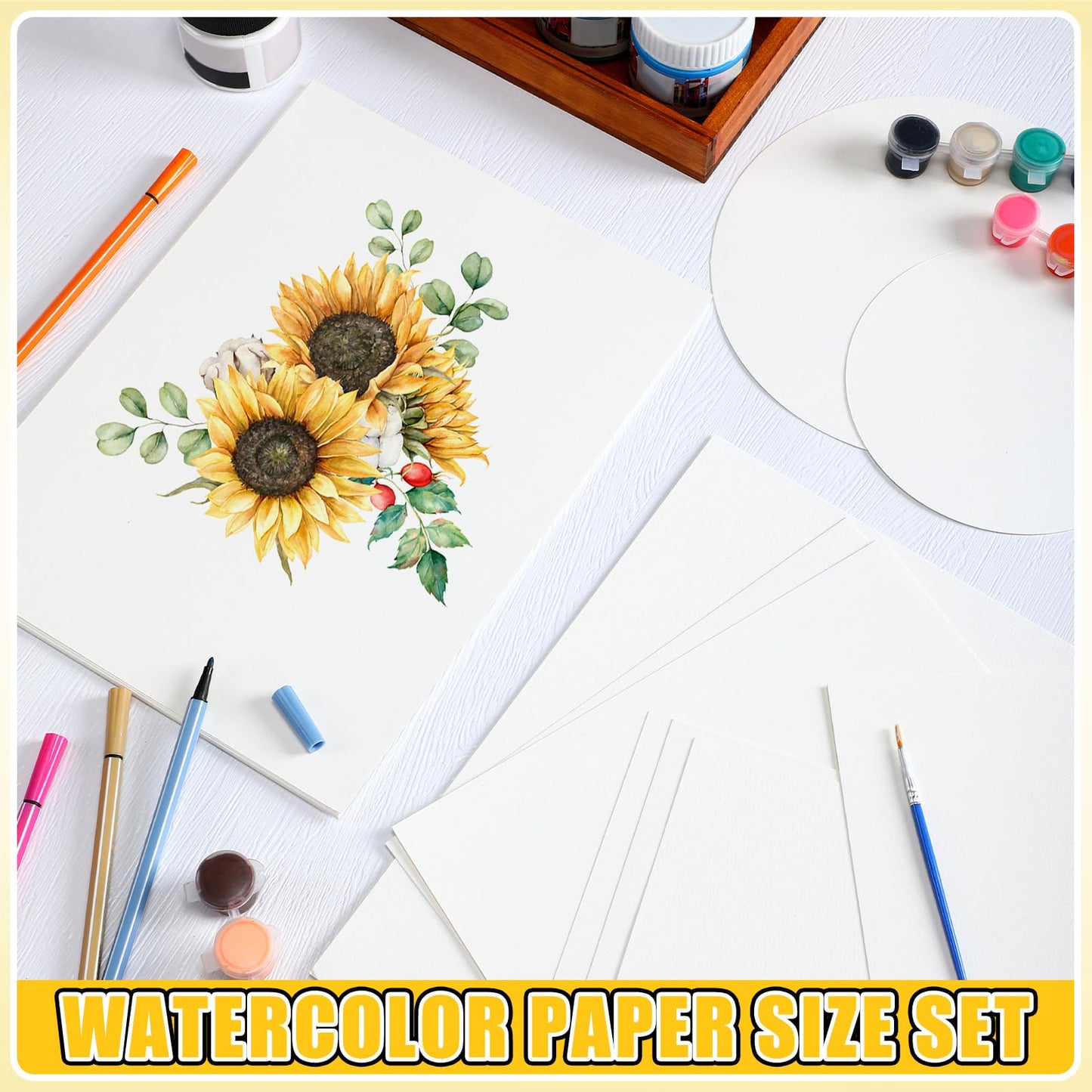 Dunzoom 200 Sheets Watercolor Paper Bulk 9'' x 12'', 8'' x 10'', 8''x8'', 6''x 6'', 5''x7'', 4''x6'' Artist Painting Drawing White Paper Book Water Color Art Supplies for Artists Painting Craft