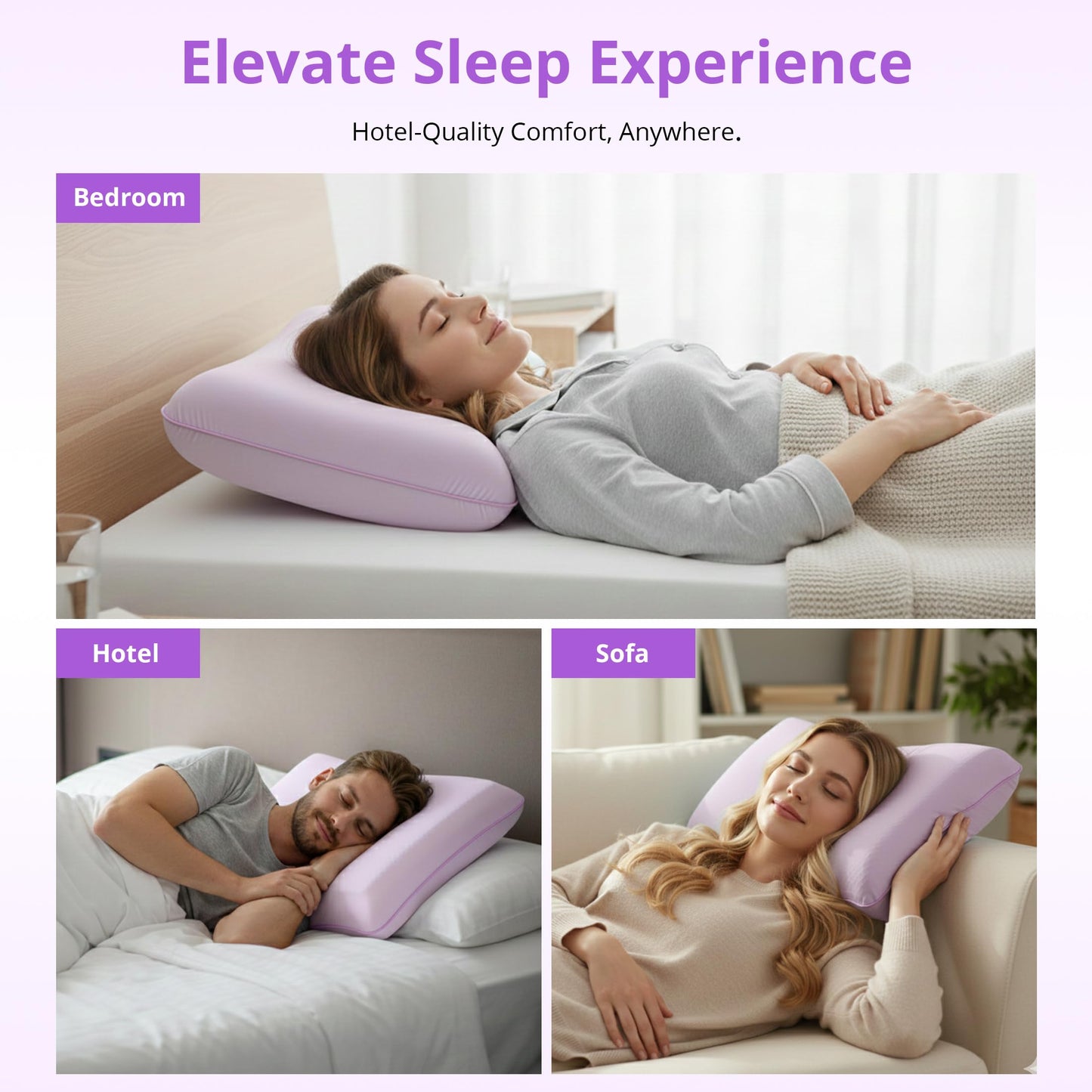 Gelsea Cooling Gel Memory Foam Pillow - Reversible Design, Neck Support for Side, Back, Stomach Sleepers, Standard Size, Removable & Machine Washable Cover, Pressure Relief for Hot Sleepers, Purple