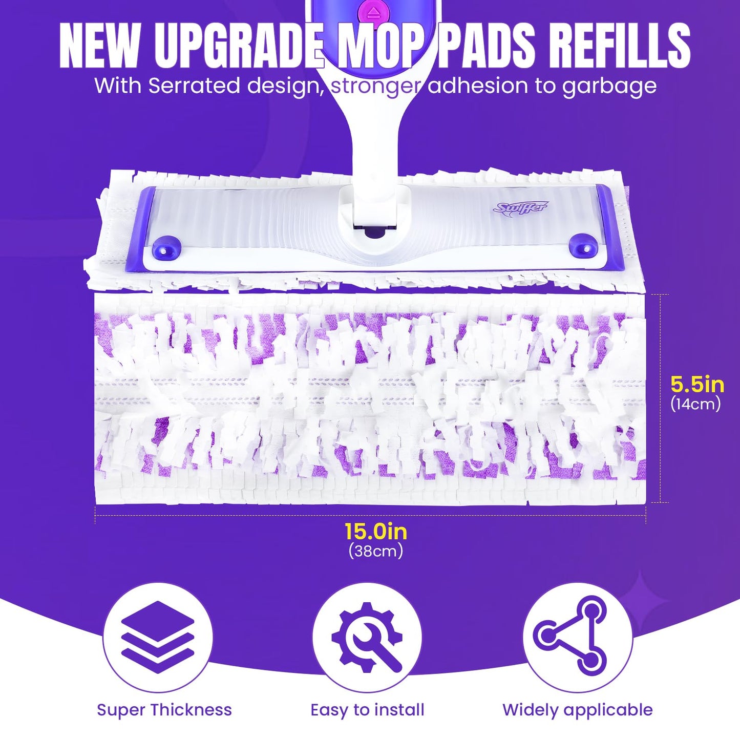 QuikMoprit 60 Pcs Power Mop Pads for Swiffer PowerMop 500+ Strips Multi-Surface Refill Pad Disposable Spray Mopping Pads Head Refills for Floor Cleaning (Quick-Absorb, No Residue & Disposable)