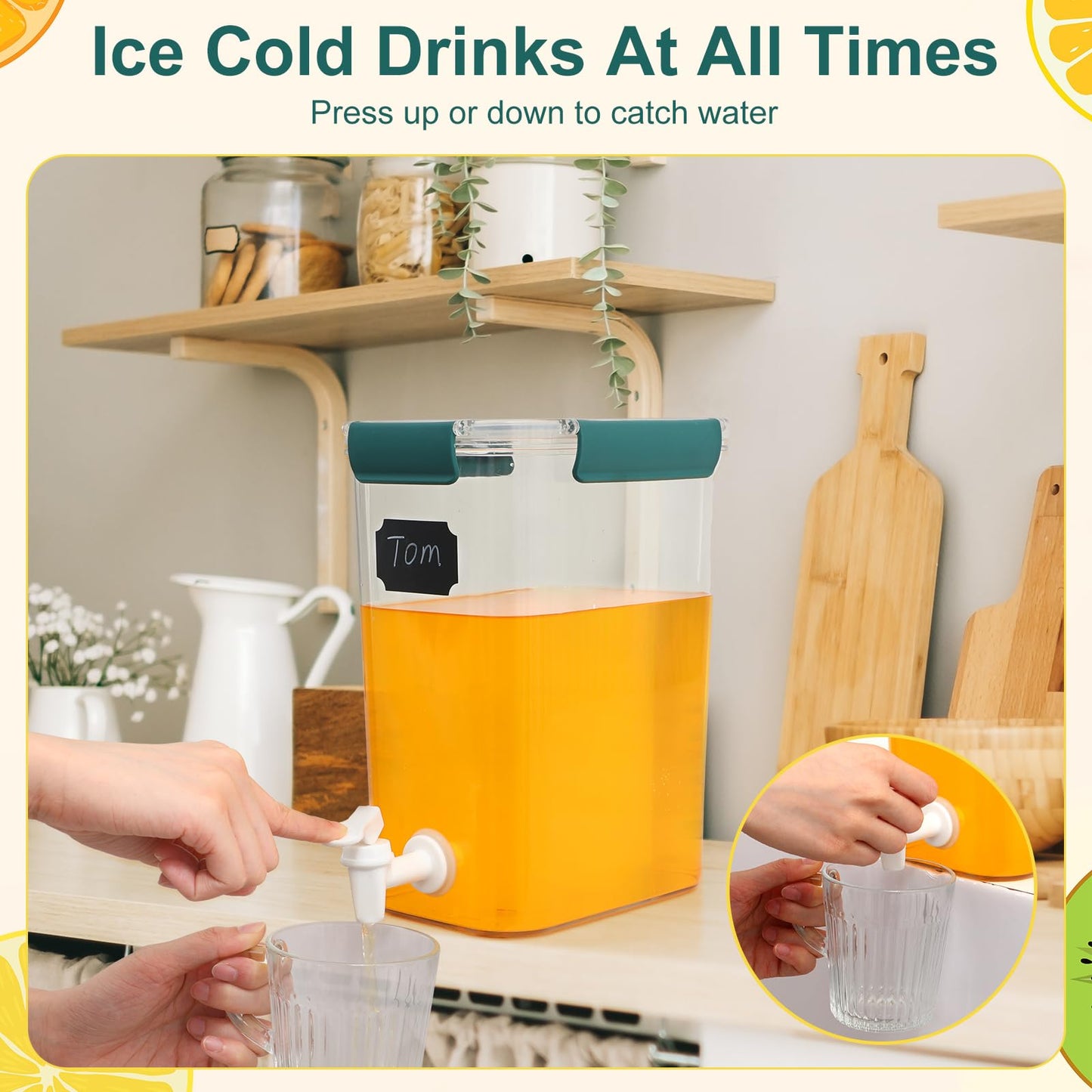 Mumufy 3 Set Plastic Drink Dispensers for Parties Beverage Dispenser for Fridge with Spigot Iced Juice Lemonade Container with Labels and Pens Summer Party Supplies(1.2 Gallon,Green)