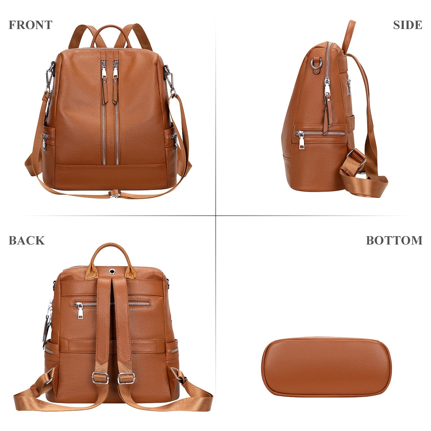 ALTOSY Genuine Leather Backpack Purse for Women Convertible Shoulder Bag Crossbody Bag with Laptop Compartment(S77 Caramel)