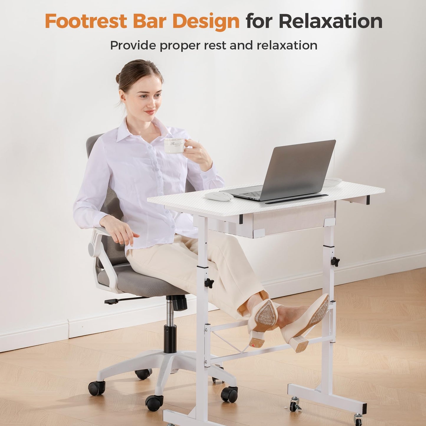 GTPLAYER Small Standing Desk Adjustable Height Small Computer Desk Mobile Portable Rolling Laptop Table with Wheels 32" Computer Workstation Sit Stand Desks Portable Standing Table Treadmill desks