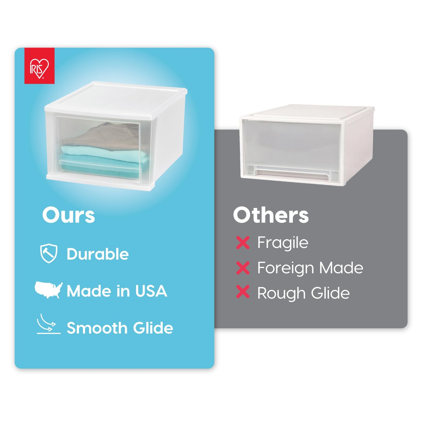 IRIS USA 17 Qt. Medium Plastic Stacking Drawer, Stackable Storage Organizer Unit with Sliding Drawer for Bedroom Kitchen Under Sink Pantry Craft Room Dorm Office, White, 4-Pack