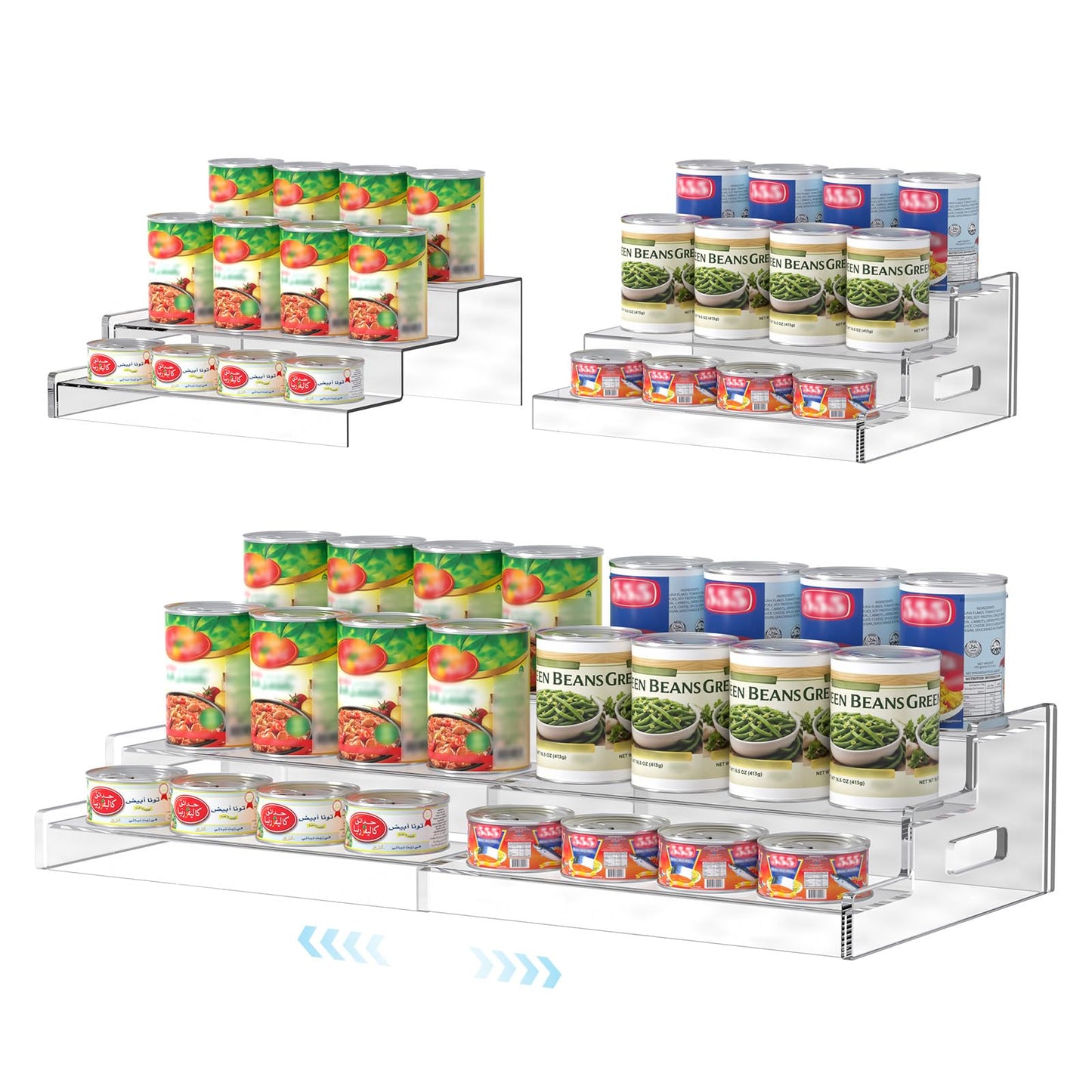 Yecuip Expandable Can Rack Organizer for Pantry, 3-Tier Adjustable Can Storage Holder, Holds Up to 24 Cans, Acrylic Canned Food Organizer for Pantry, Cabinet, Countertop, Kitchen