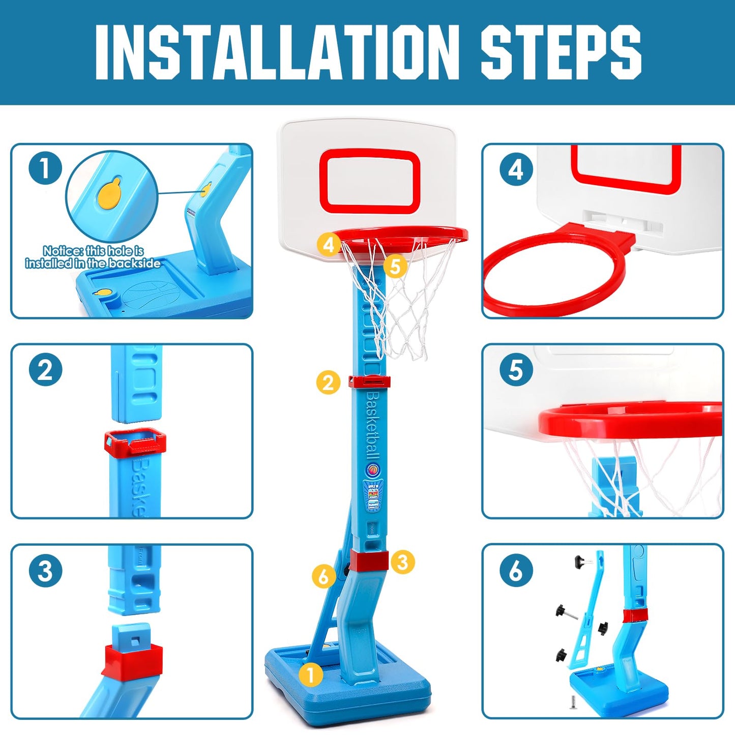 SUPER JOY Toddler Basketball Hoop Height Adjustable Kids Basketball Hoop for Indoor Outdoor Play Portable Basketball Goal Poolside Hoop, Basketball Game Toy for Boys Girls Aged 1 2 3 4 5