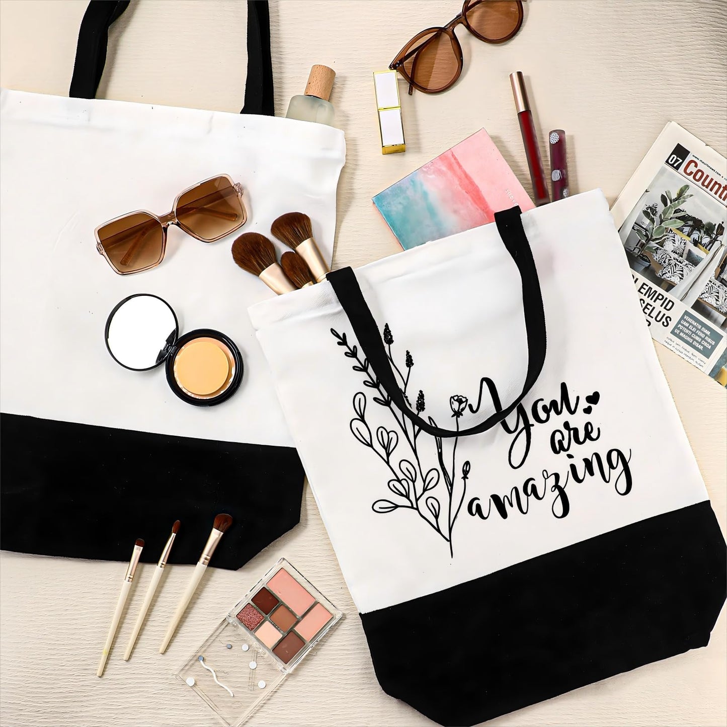 50 Pieces Large Canvas Tote Bags Reusable Sublimation Blank Plain Bags Bulk with Zipper for DIY Crafts Shopping Women Teacher(Vertical Large Bag)