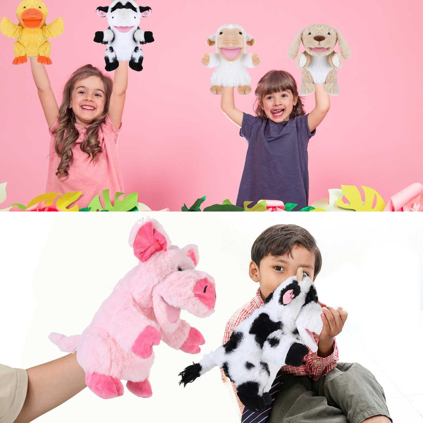 Liliful 6 Pieces Animal Hand Puppets Kids with Working Mouth Animal Puppets Toddler Plush Toy for Show Theater Birthday Easter Basket Stuffers(Farm Animal)