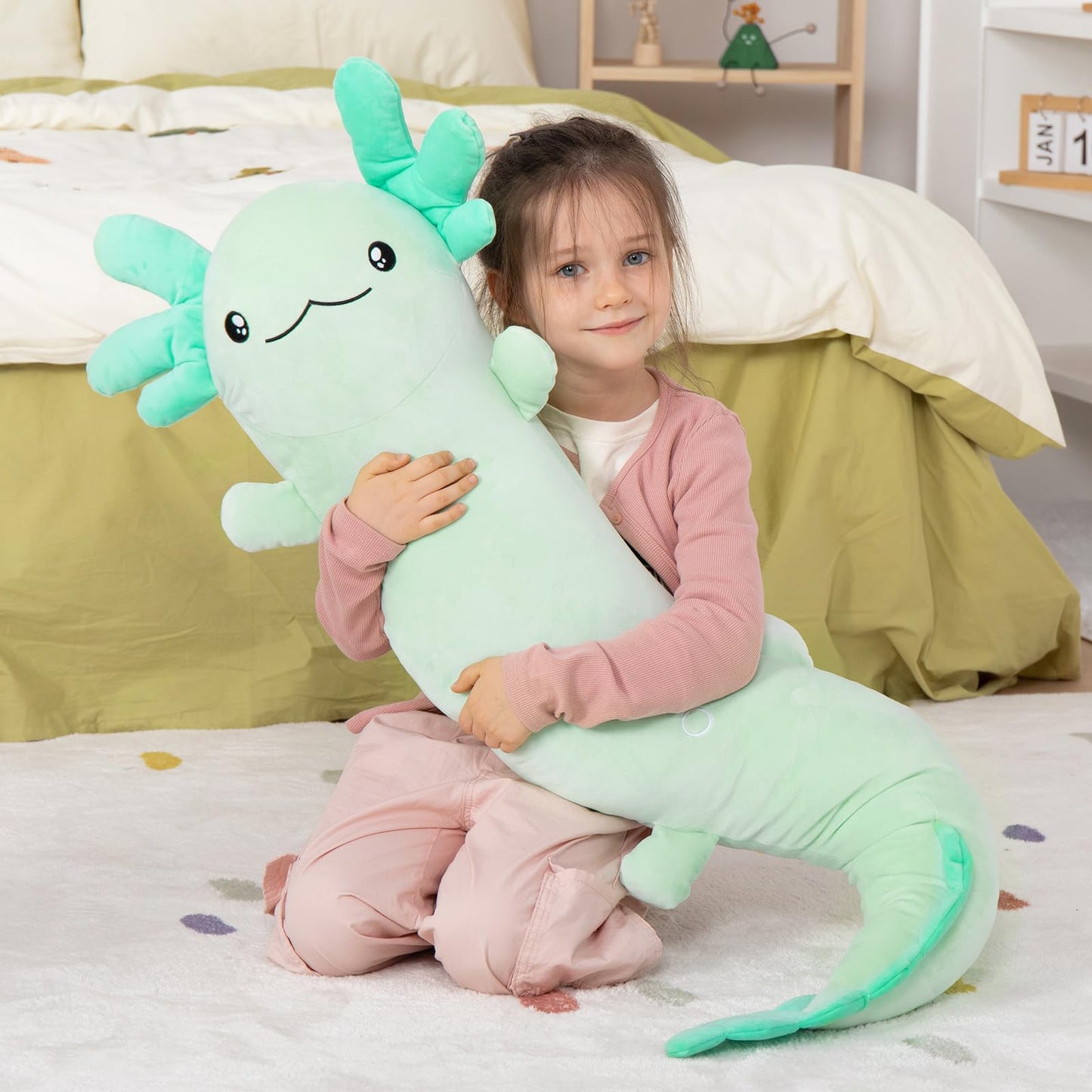 MaoGoLan Giant Axolotl Plush Stuffed Animal,Big Axolotl Plush Pillow Toy,Jumbo Stuffed Axolotl Body Pillow for Kids Adults,Axolotl Plush Glow in The Dark,Holiday Birthday Green