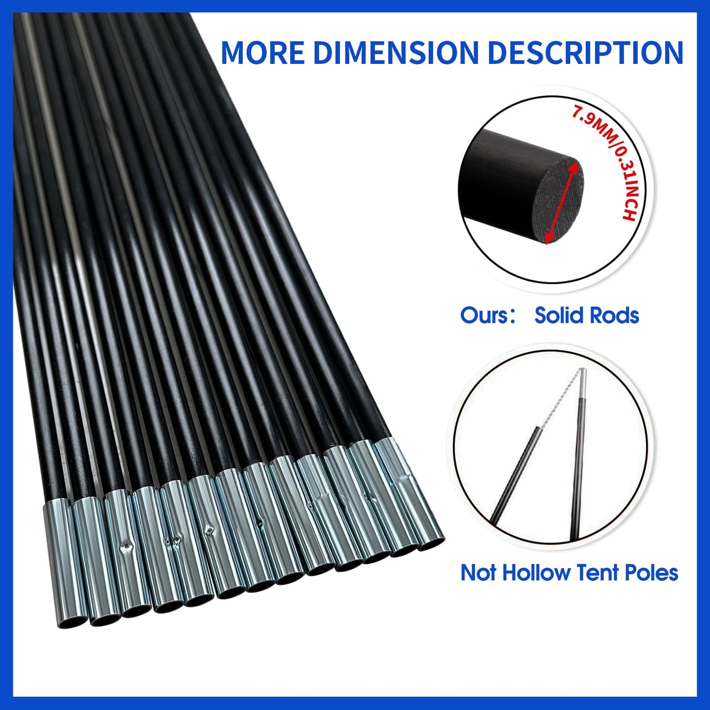 Universal Trampoline Fiber Glass Rods to Replace The Top Ring of Net Enclosure, Fiberglass Poles for 14Ft Frame with Tube Caps, Not for The Plastic T Connector