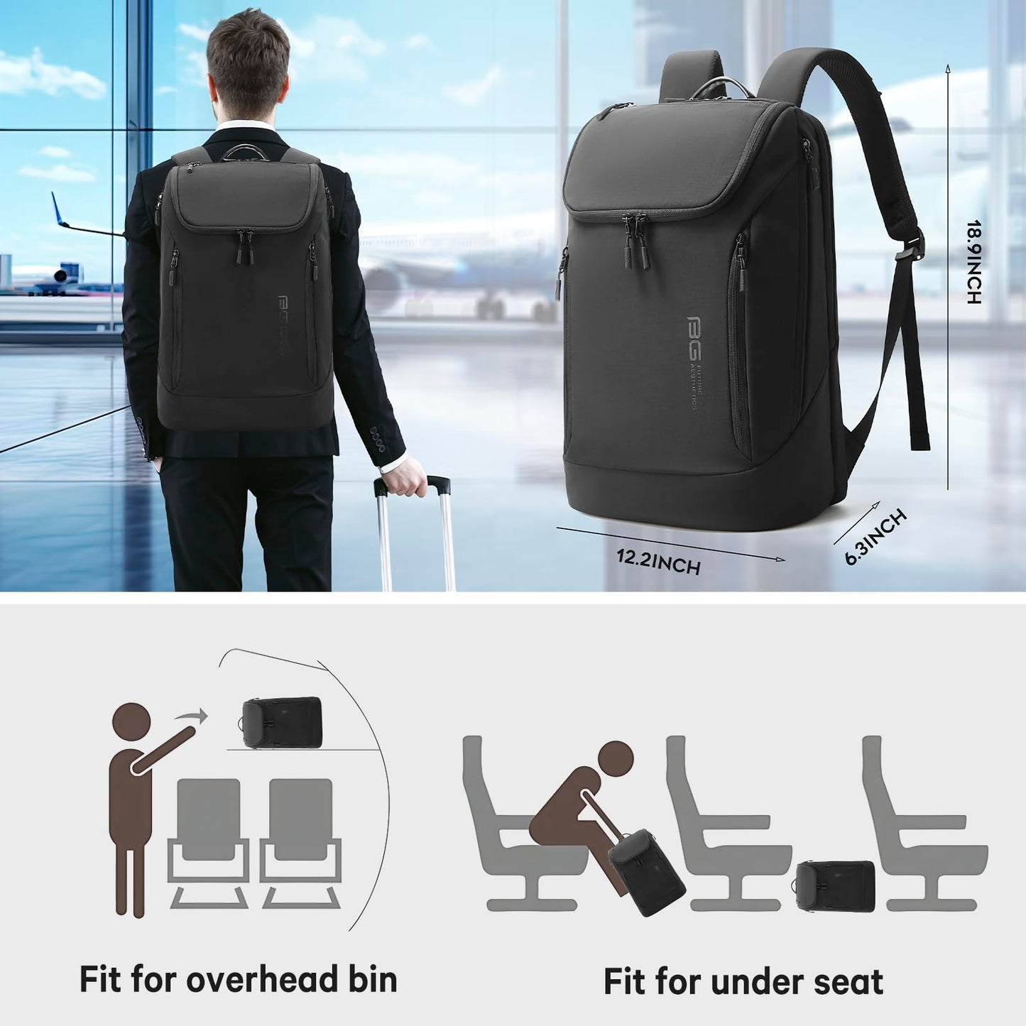BANGE Commute backpack can hold 15.6 inch laptop,Flight approved carry on backpack for men and woman