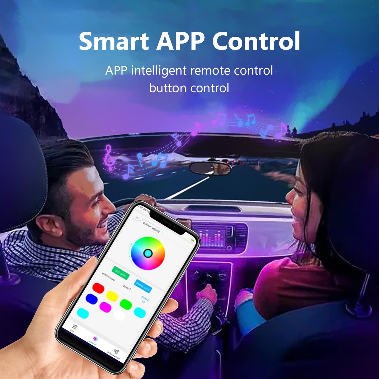 Car-Ambient-Lighting-Kit,RGB 18 in 1 256 LED with Wireless APP DIY Modes Acrylic Interior Car LED Strip Light