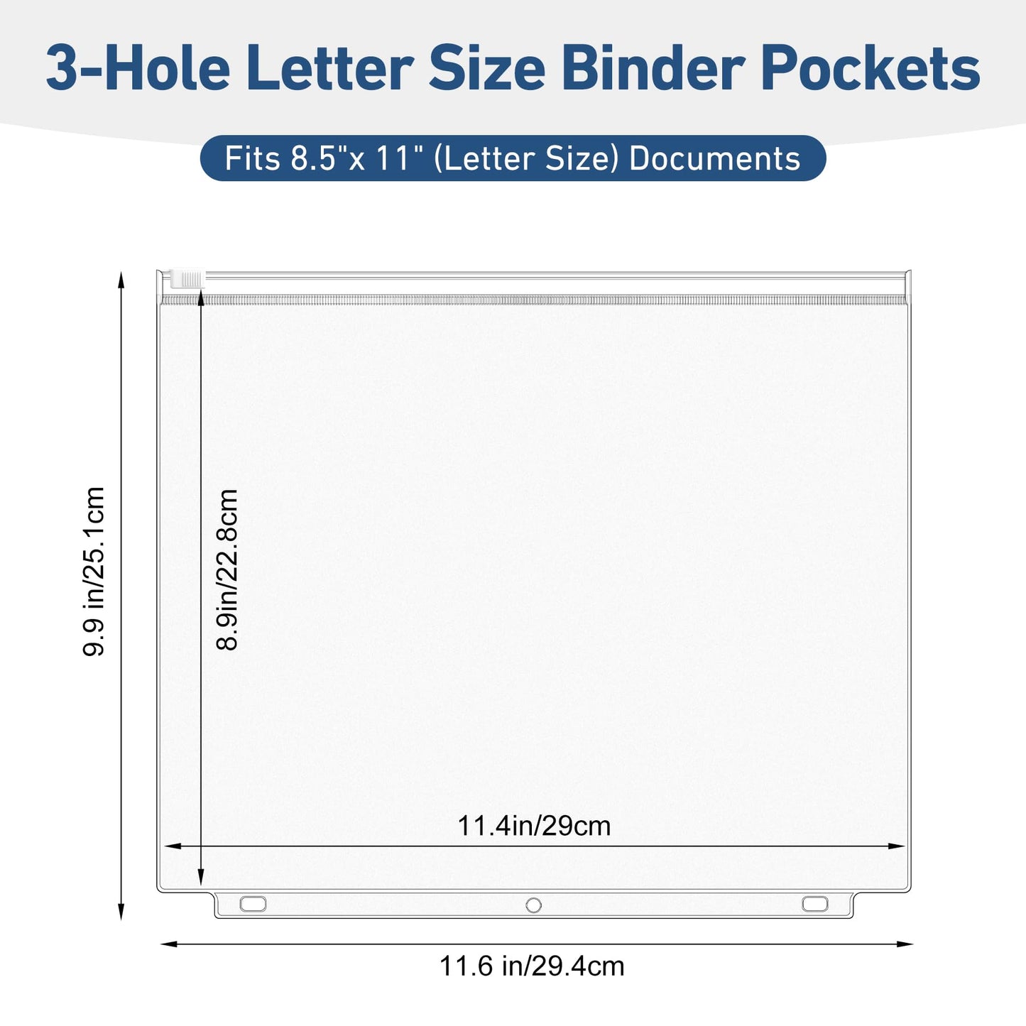 Antner 48 Pack Letter Size Binder Pockets for 3-Ring Binder Zipper Pouch Waterproof PVC Document Organizer 3-Hole Loose Leaf Folders File Sleeves Storage Bags Side Loading for Business Office Supplies