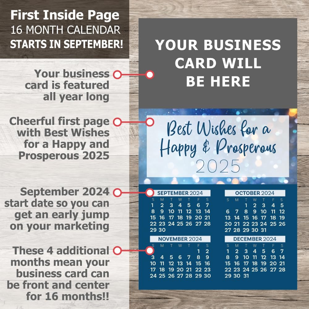2025 Peel and Stick Magnetic Business Card Calendars, Box of 100, Includes Envelopes, Mail for 1oz Rate, Great Sales Marketing Tool (Season's Greetings)