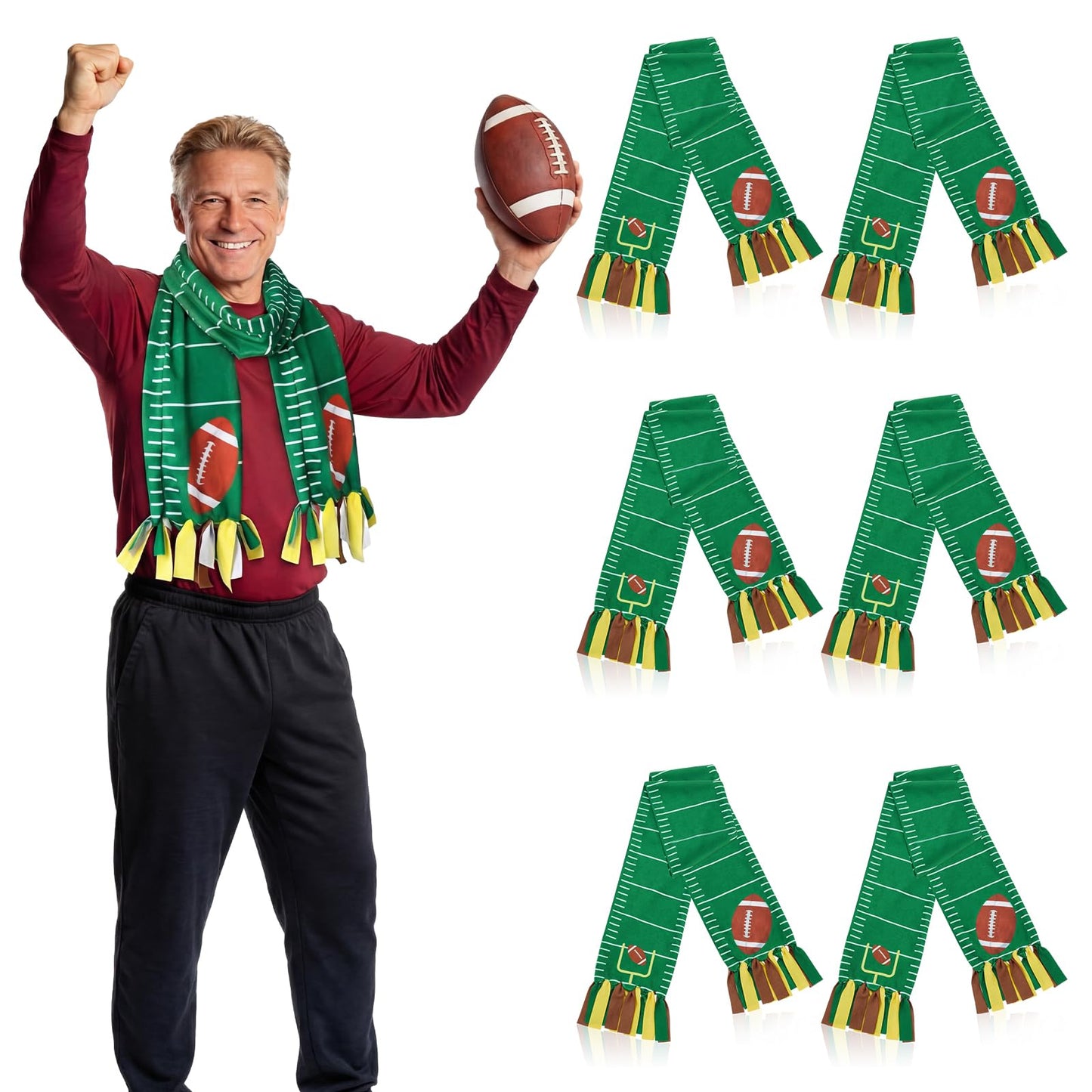 Tivi Tovo 6 Packs Football Fleece Tied Scarf Craft Kit DIY Sport Team Spirit Football Theme Scarf Crafts Gifts with Tassel for School Sport Event Party Decoration Activities Favors Giveaways